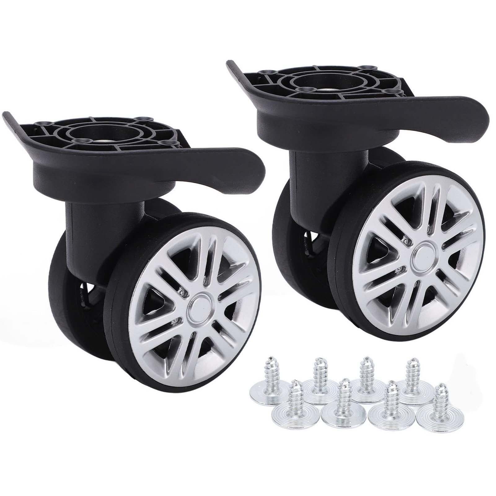 1 Pair Heavy Duty Luggage Replacement Wheels - Double Row Suitcase Casters for Trolley Bags & Travel Cases (Non-Universal) | Durable Spare Parts for Broken Suitcase Wheels - Perfect for Business Travel, Vacation Luggage & Airport Use