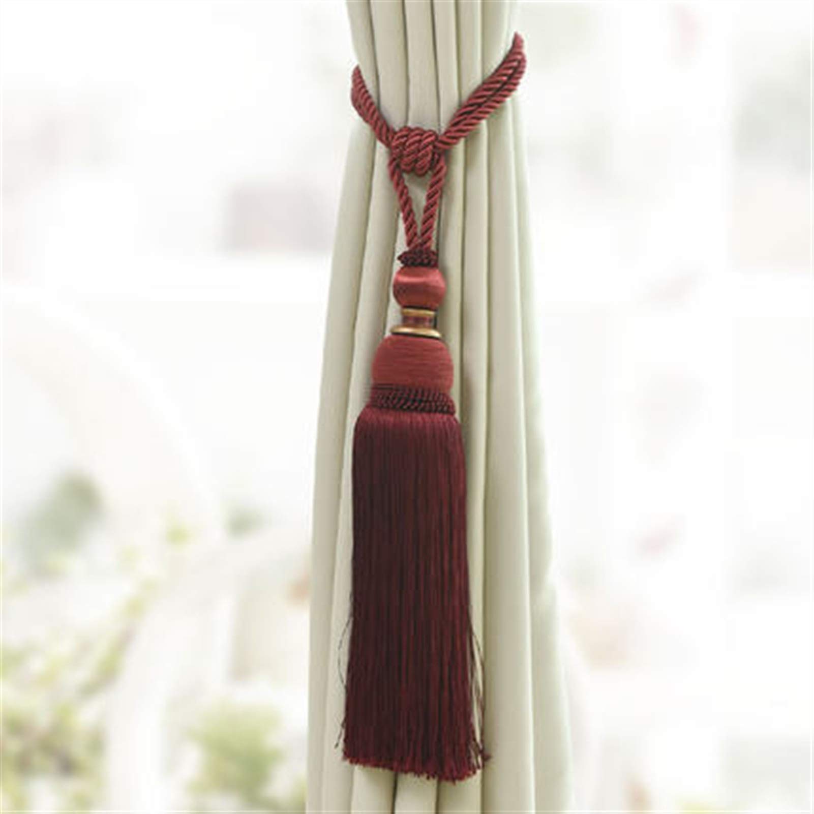 2PCS Elegant Curtain Tassel Tiebacks - Vintage Fringe Hanging Belt with Hook for Window Drapes | Bordeaux Red Home Decor Accessories | Perfect for Living Room, Bedroom & Wedding Decor