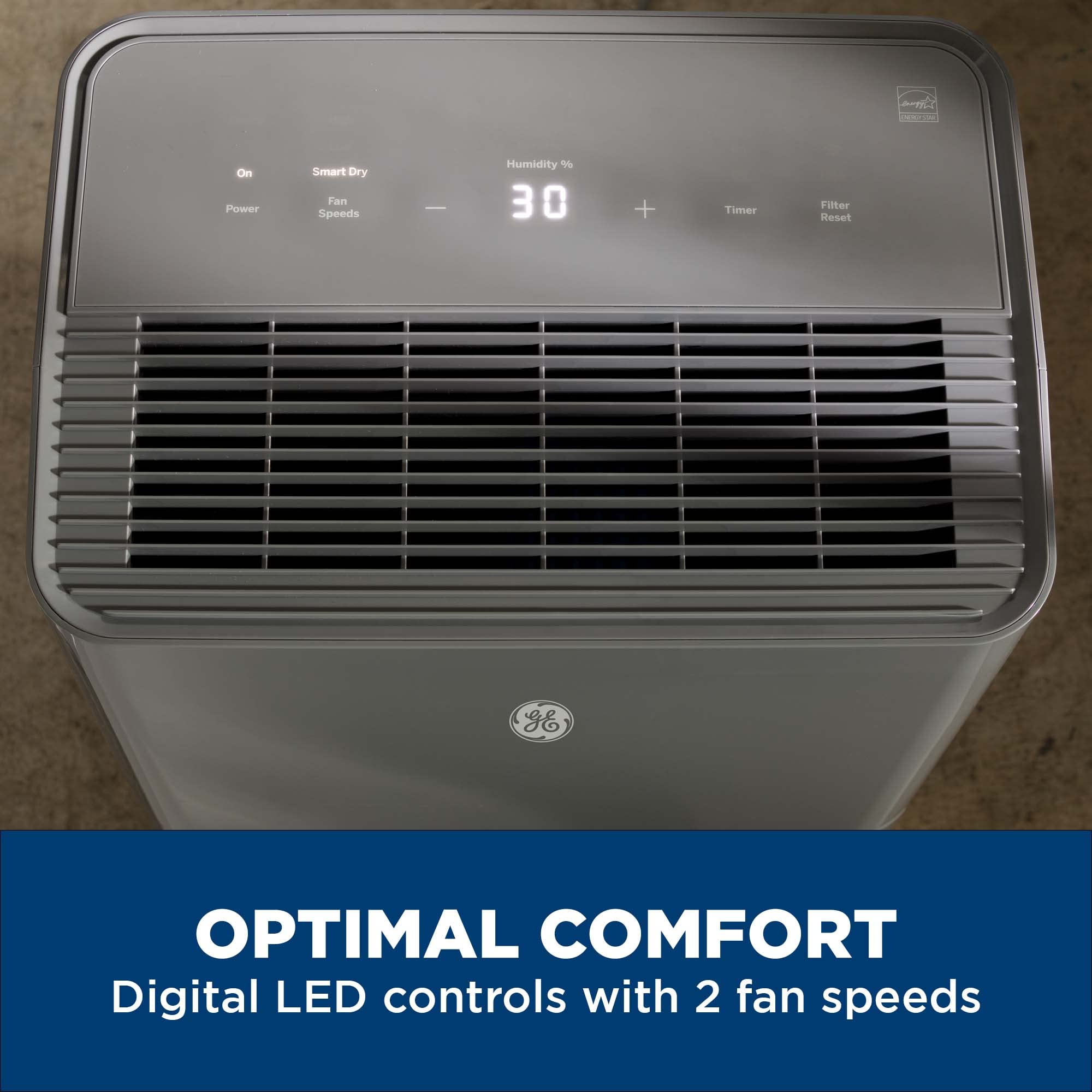 GE Energy Star Certified 50 Pint Portable Dehumidifier with Built-in Pump & Drain Hose - Ultra Quiet Operation for Basement, Bedroom, Bathroom - Auto/Manual Drainage - Ideal for Mold Prevention & Humidity Control in Homes (Gray)