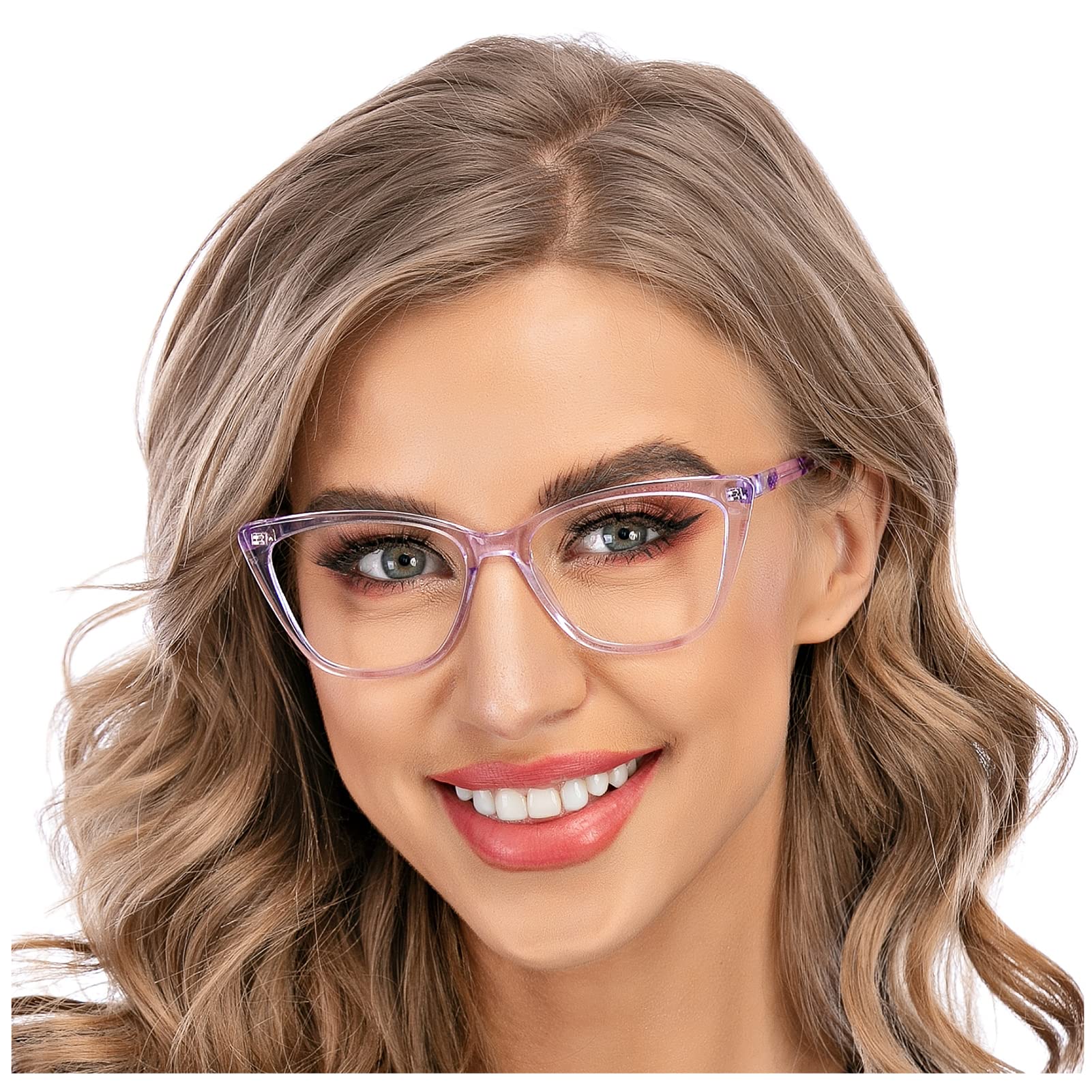 AQWANO Stylish Cat Eye Computer Reading Glasses for Women - Oversized Designer Blue Light Blocking Eyeglasses with Anti-UV400 Protection (Purple, +3.0) - Perfect for Office Work, Online Classes & Digital Eye Strain Relief
