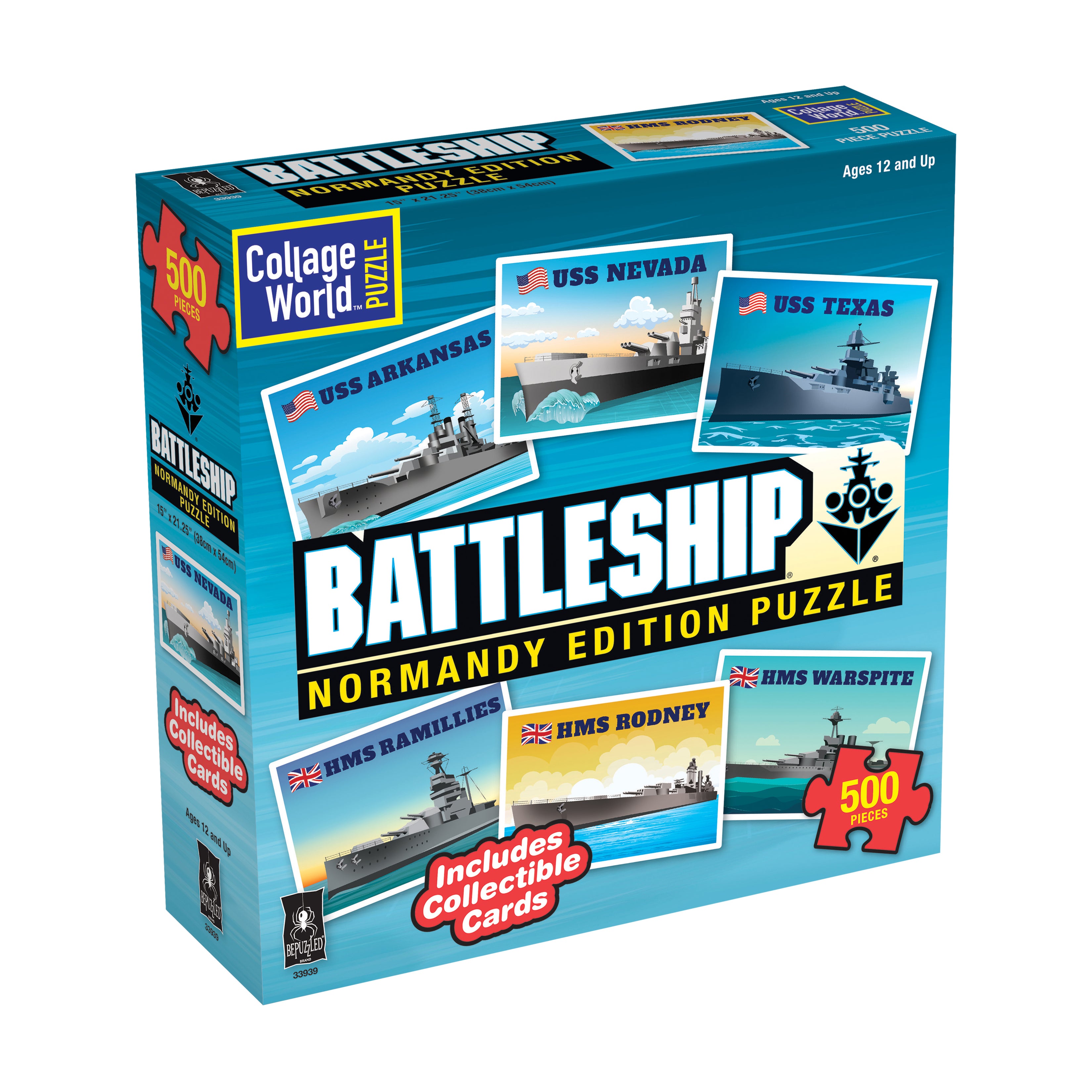 Collage World Battleship Normandy Edition 500-Piece Jigsaw Puzzle - Perfect for History Buffs & Puzzle Enthusiasts