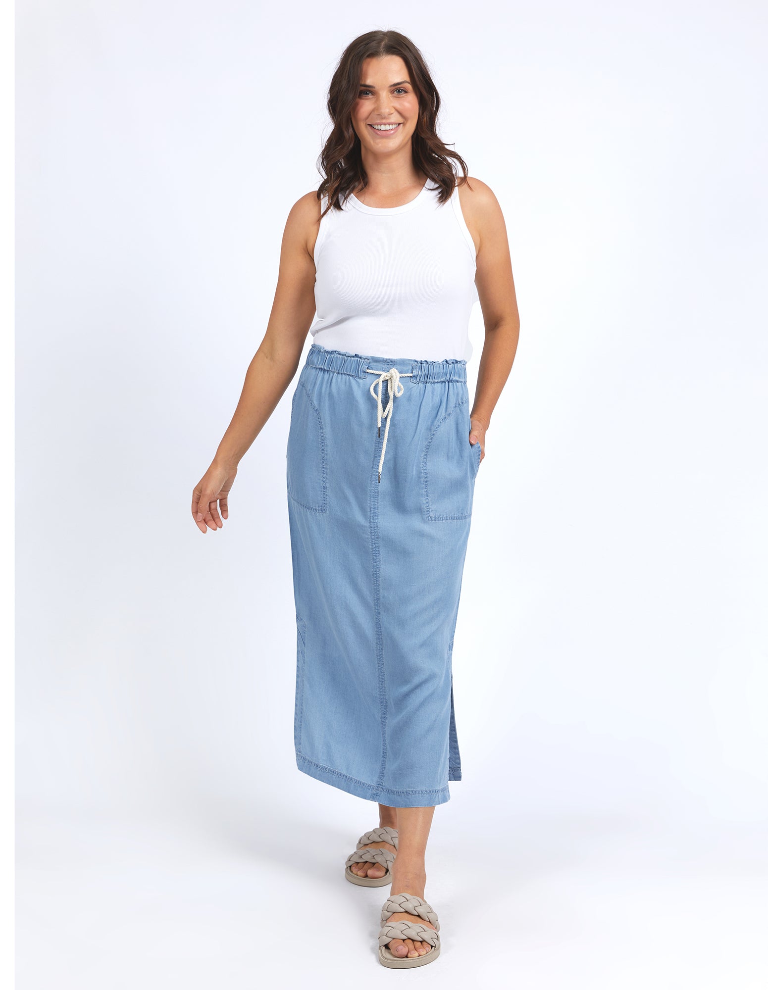 Elm Penny Utility Skirt - Mid Blue Wash Denim Skirt for Women | Casual & Workwear | Perfect for Office, Outings & Everyday Wear