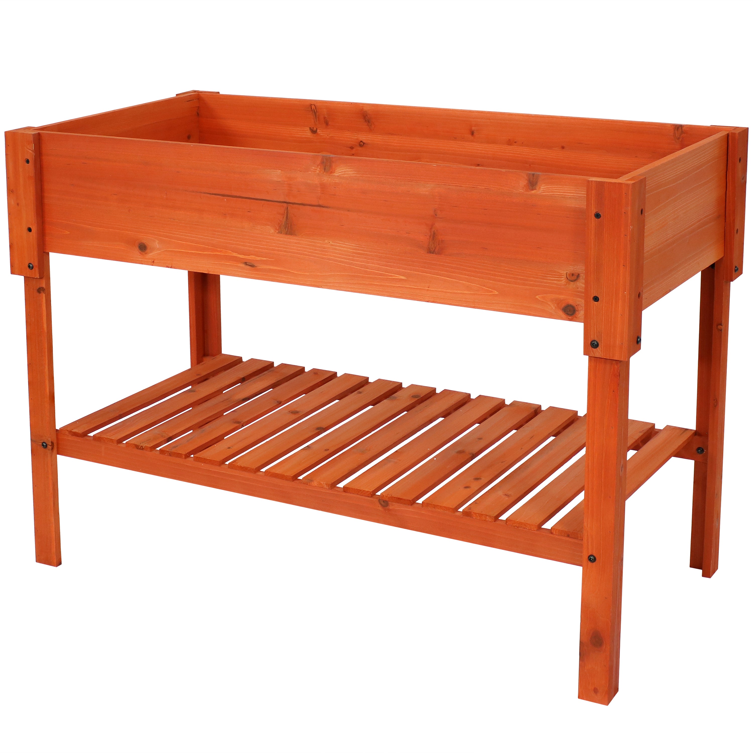 Sunnydaze Elevated Wooden Garden Bed Planter Box with Shelf - Perfect for Growing Vegetables, Herbs & Flowers in Small Spaces, Backyards & Patios