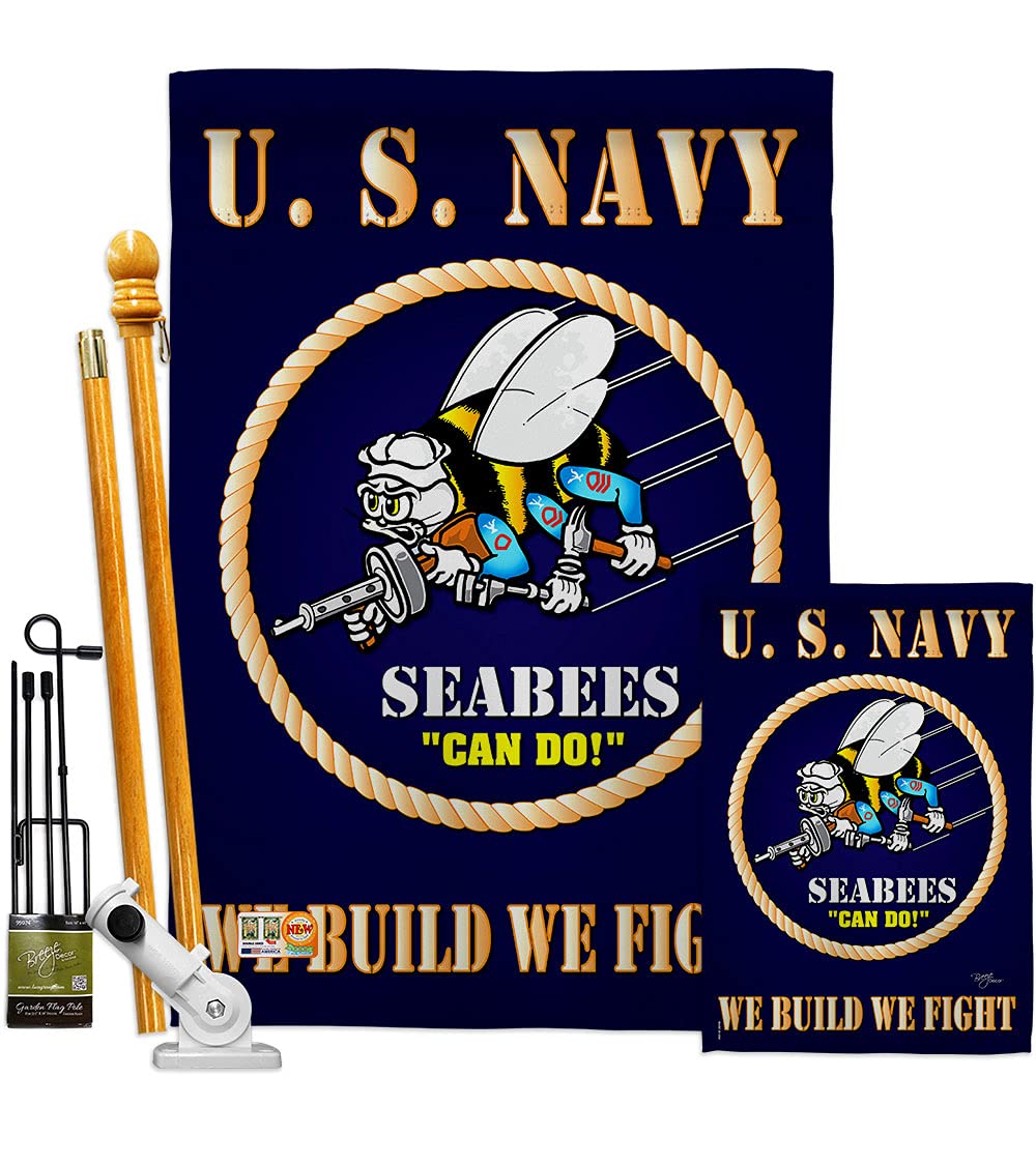 Breeze Decor Navy Seabee Garden House Flags Kit - Double-Sided 28x40 Inch US Military Veteran Yard Banner - Armed Forces USN Seabee Decorative Gift for Outdoor & Indoor Use - Made in USA