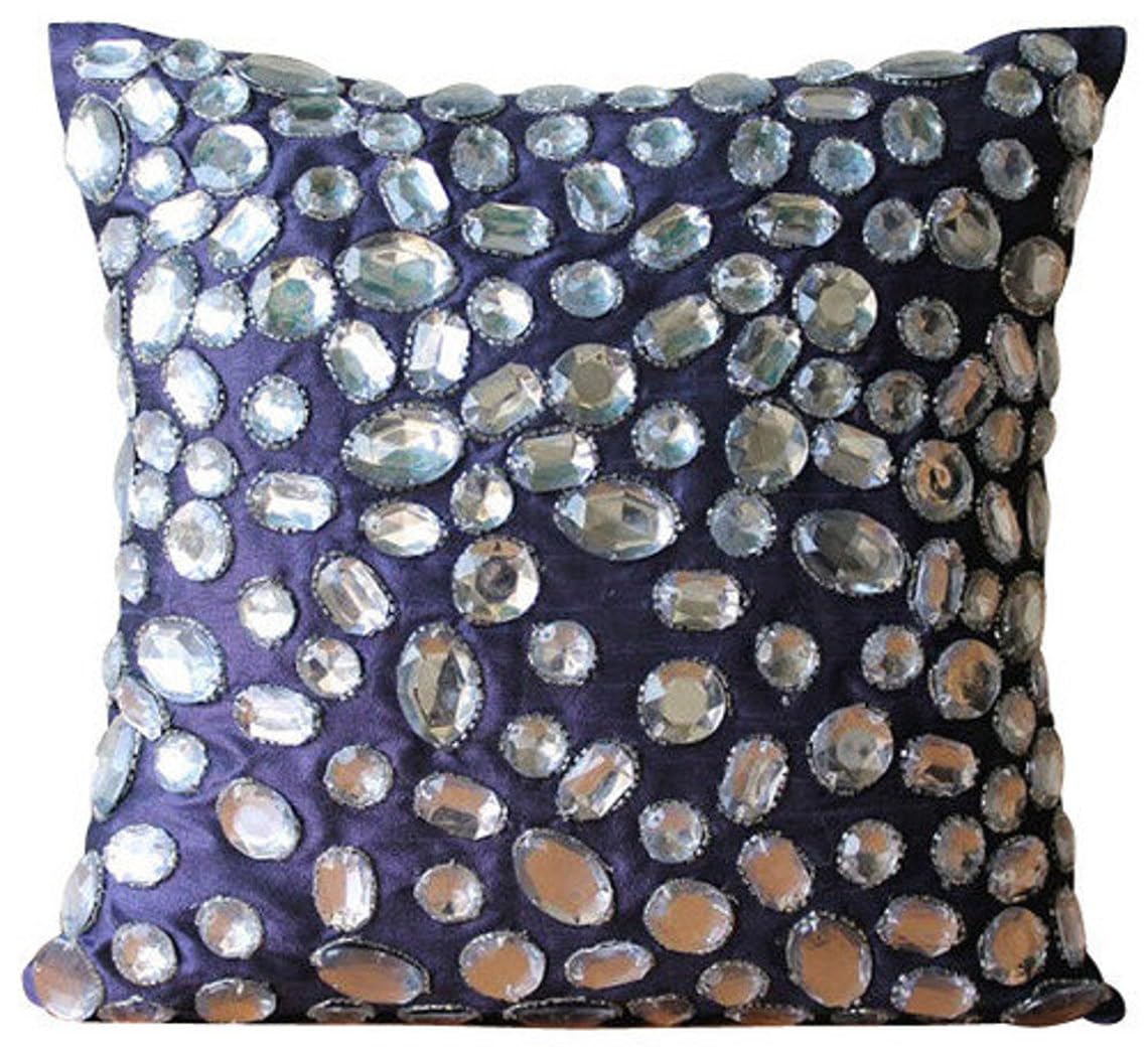 16x16 Inch Purple Silk Throw Pillow Cover with Zipper - Modern Abstract Crystal Design for Couch & Sofa Decor | Luxury Home Accent for Living Room, Bedroom (40x40 cm) - Diamante Sparkle