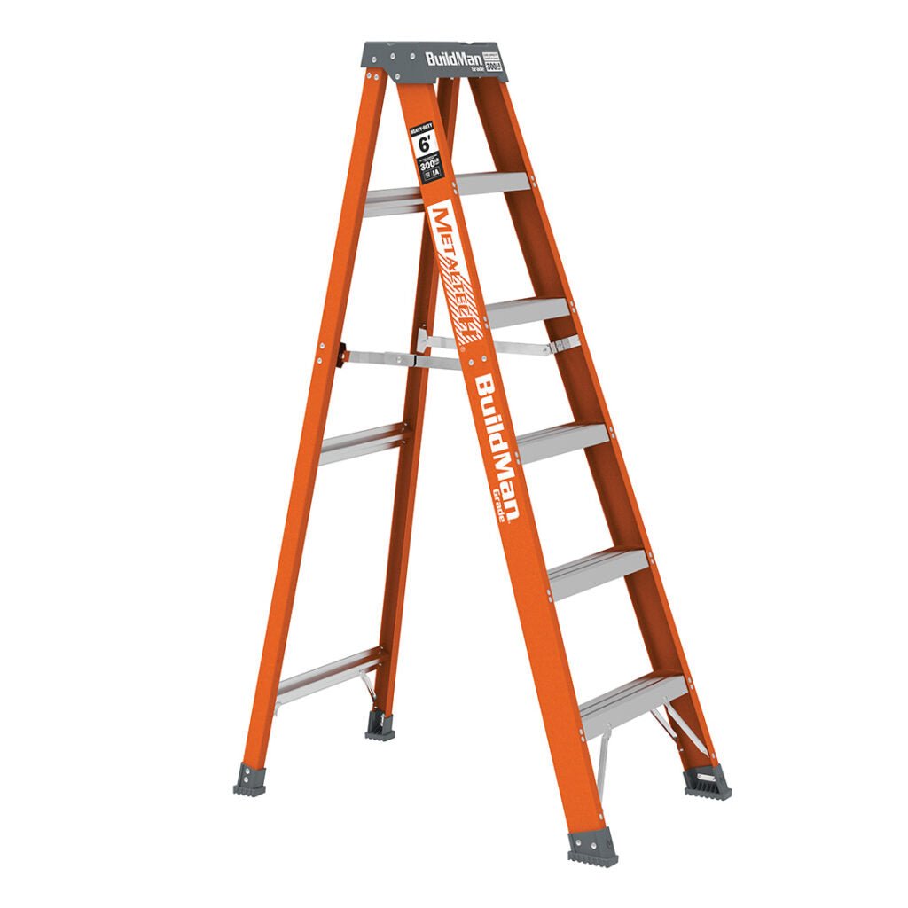 6′ Buildman™ Fiberglass Stepladder - Lightweight & Durable Ladder for Home, Office & Construction Use - Perfect for Painting, Repairs & Indoor/Outdoor Projects