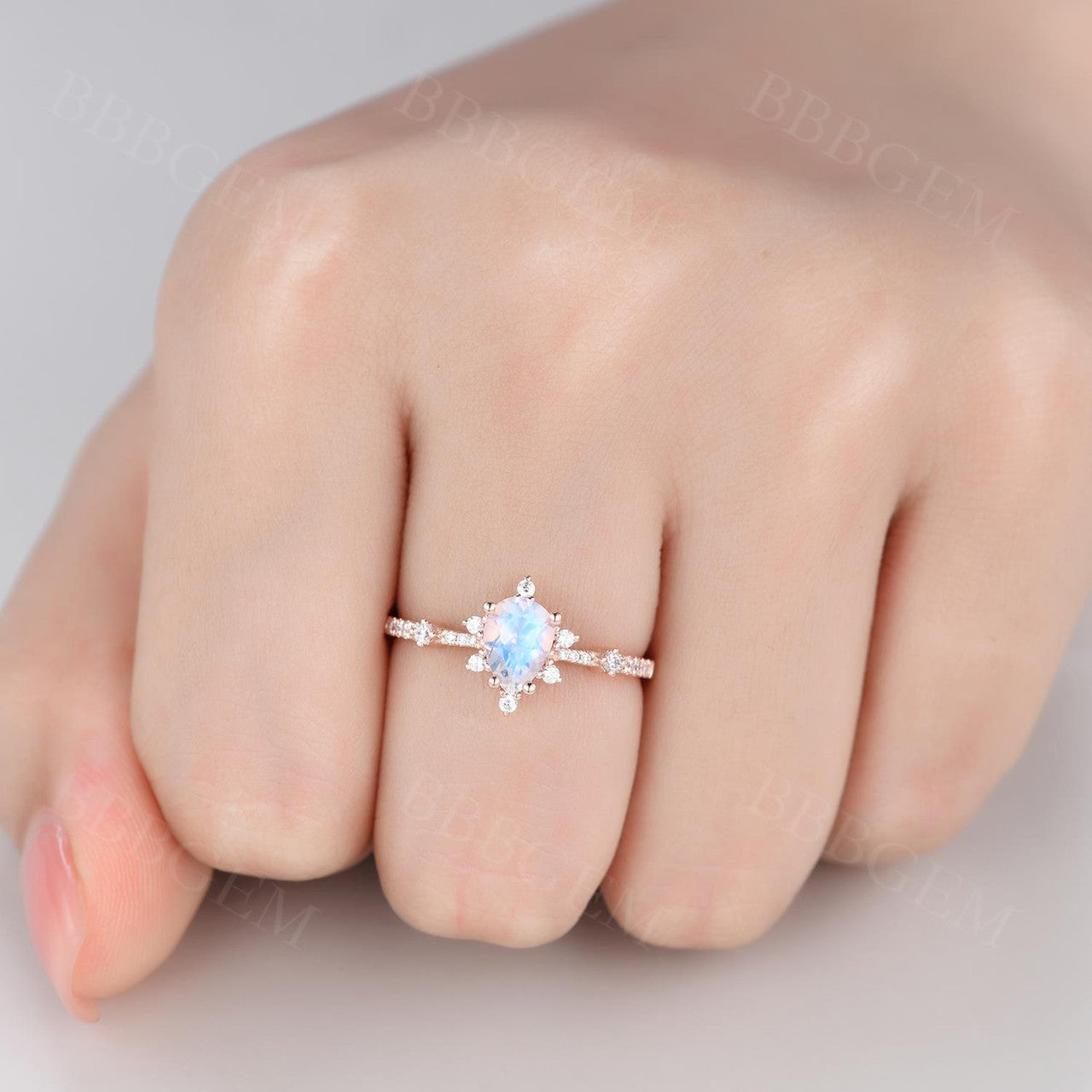 14K/18K Rose Gold Rainbow Moonstone & Diamond Engagement Ring - Unique Vintage Style for Women, Wedding, Proposal, Anniversary Gift - Perfect for Romantic Occasions & Special Moments
