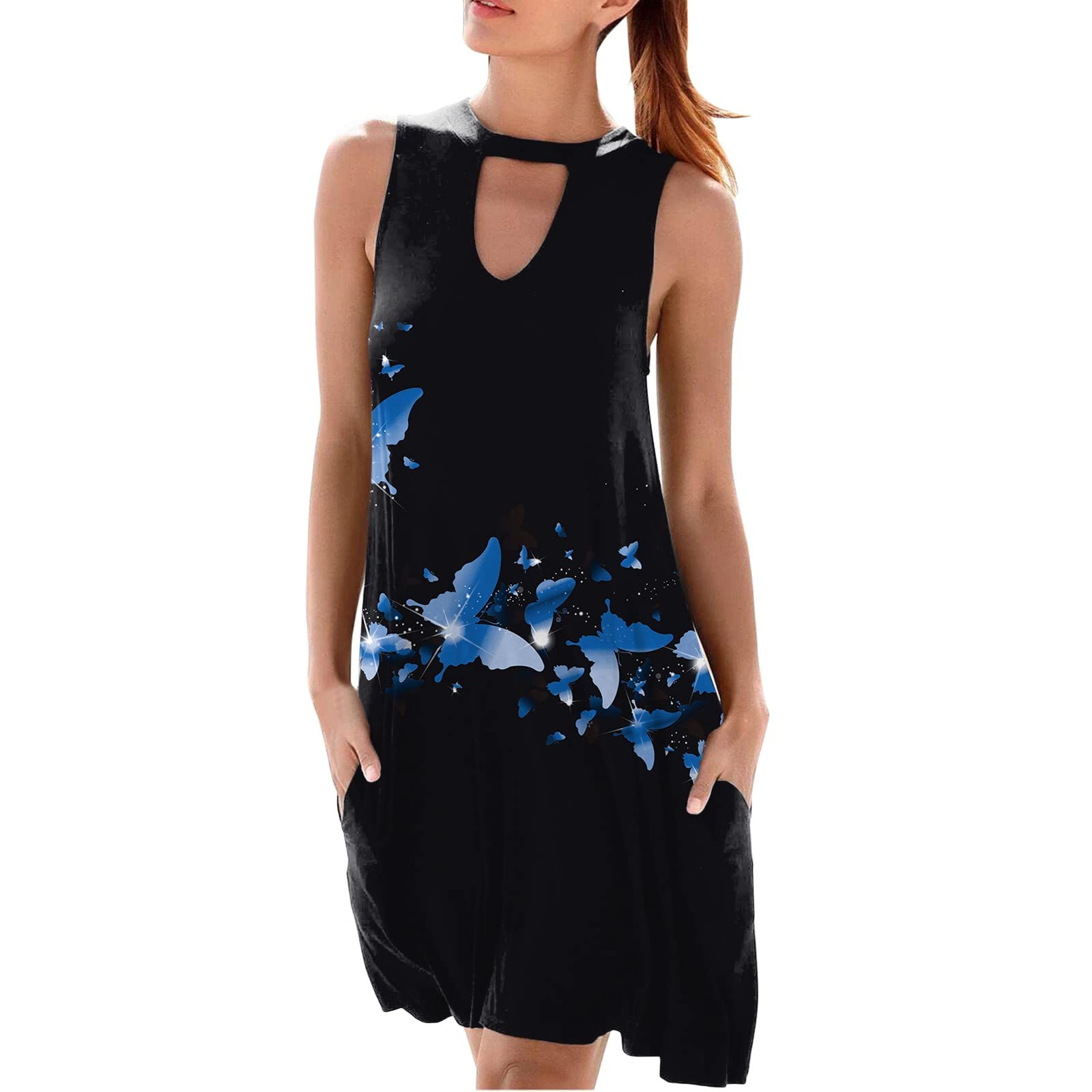 Women's Solid Color Tunic Dress - Sleeveless Summer Beach Dress with Stylish Neckline | 100% Cotton Casual Dress for Vacation, Pool Party & Outdoor Activities