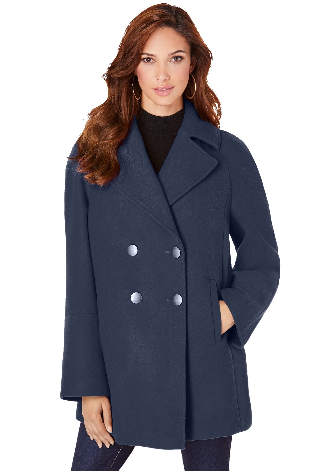 Rooman's Women's Plus Size Modern A-Line Peacoat - Stylish Winter Coat for Curvy Women | Perfect for Office, Dating & Outdoor Activities