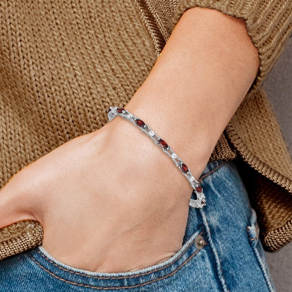 925 Sterling Silver Garnet & Cubic Zirconia Bracelet for Women - Elegant Fine Jewelry Gift for Her (7 Inch) - Perfect for Anniversaries, Birthdays & Special Occasions