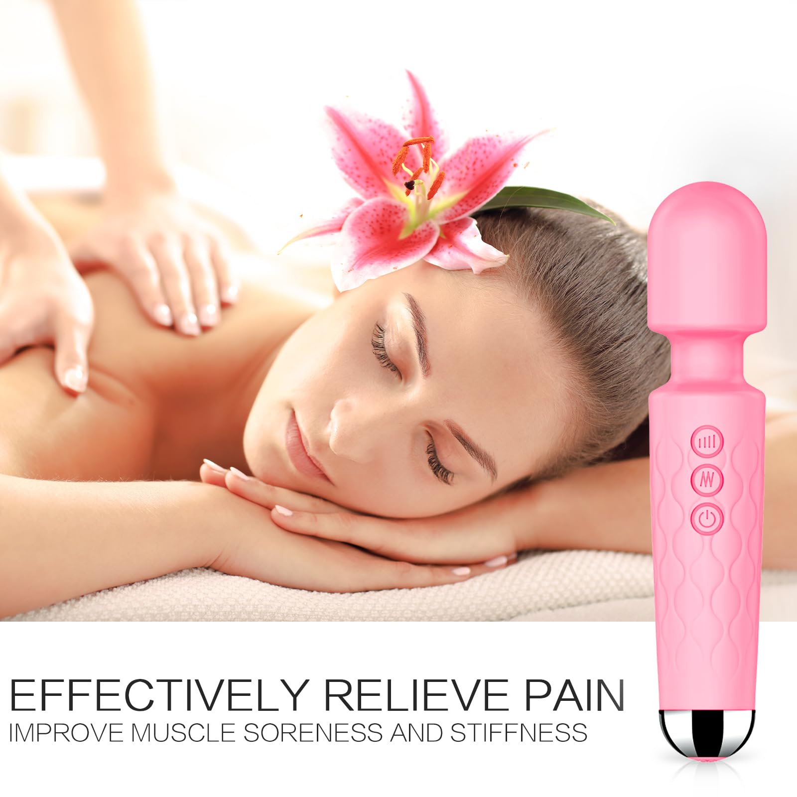 Premium Pink Vibrating Wand Massager - 8 Speeds & 20 Patterns Clitoral Stimulator, Waterproof Adult Sex Toy for Women - Perfect for Solo Play, Couples Intimacy & Stress Relief