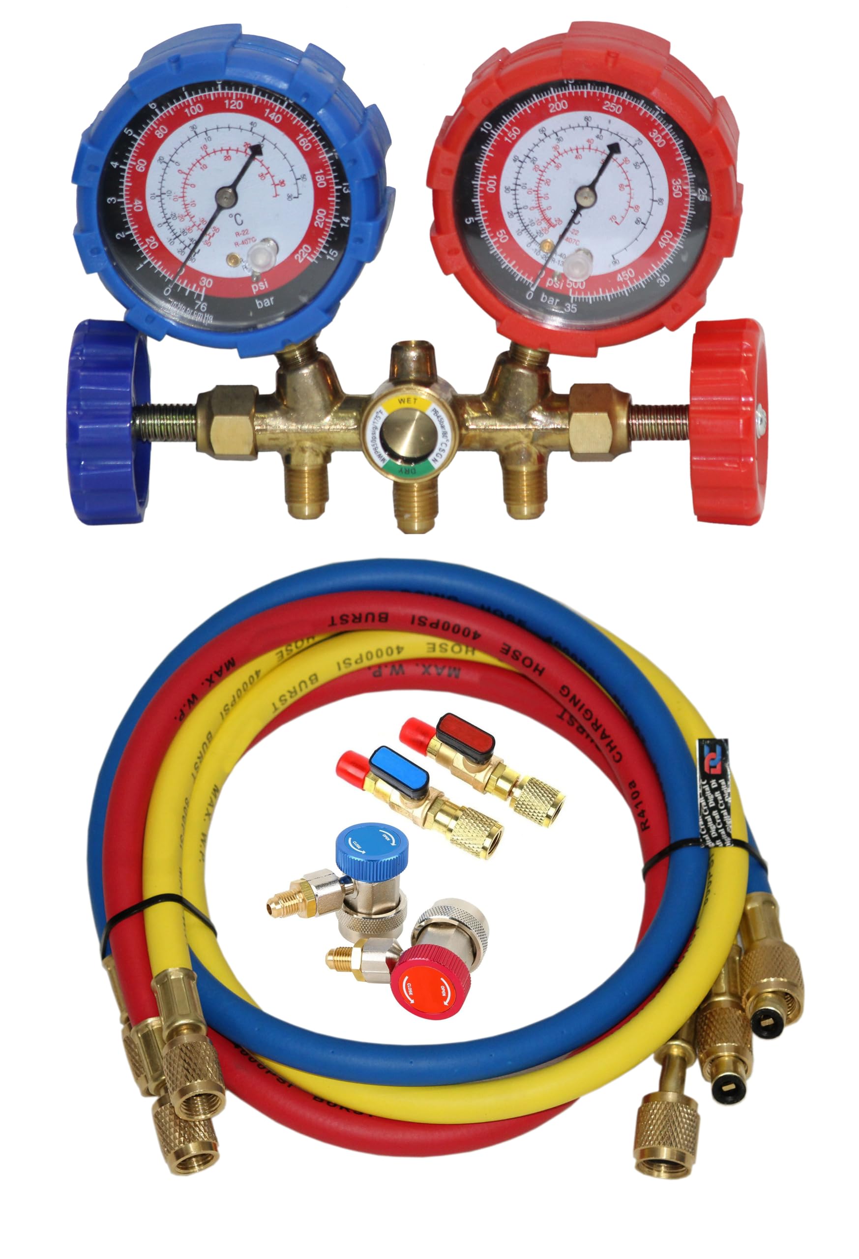 Professional HVAC Manifold Gauge Set for R12 R22 R404A R134A Refrigerants - AC Refrigeration Diagnostic Tool Kit with 1/4