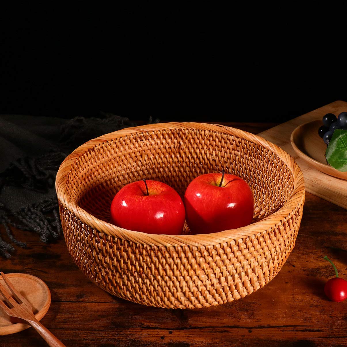 1pc Hemoton Rattan Woven Storage Basket - Multi-Purpose Box Organizer for Fruits, Sundries & Home Decor | Perfect for Kitchen, Bathroom & Living Room Organization