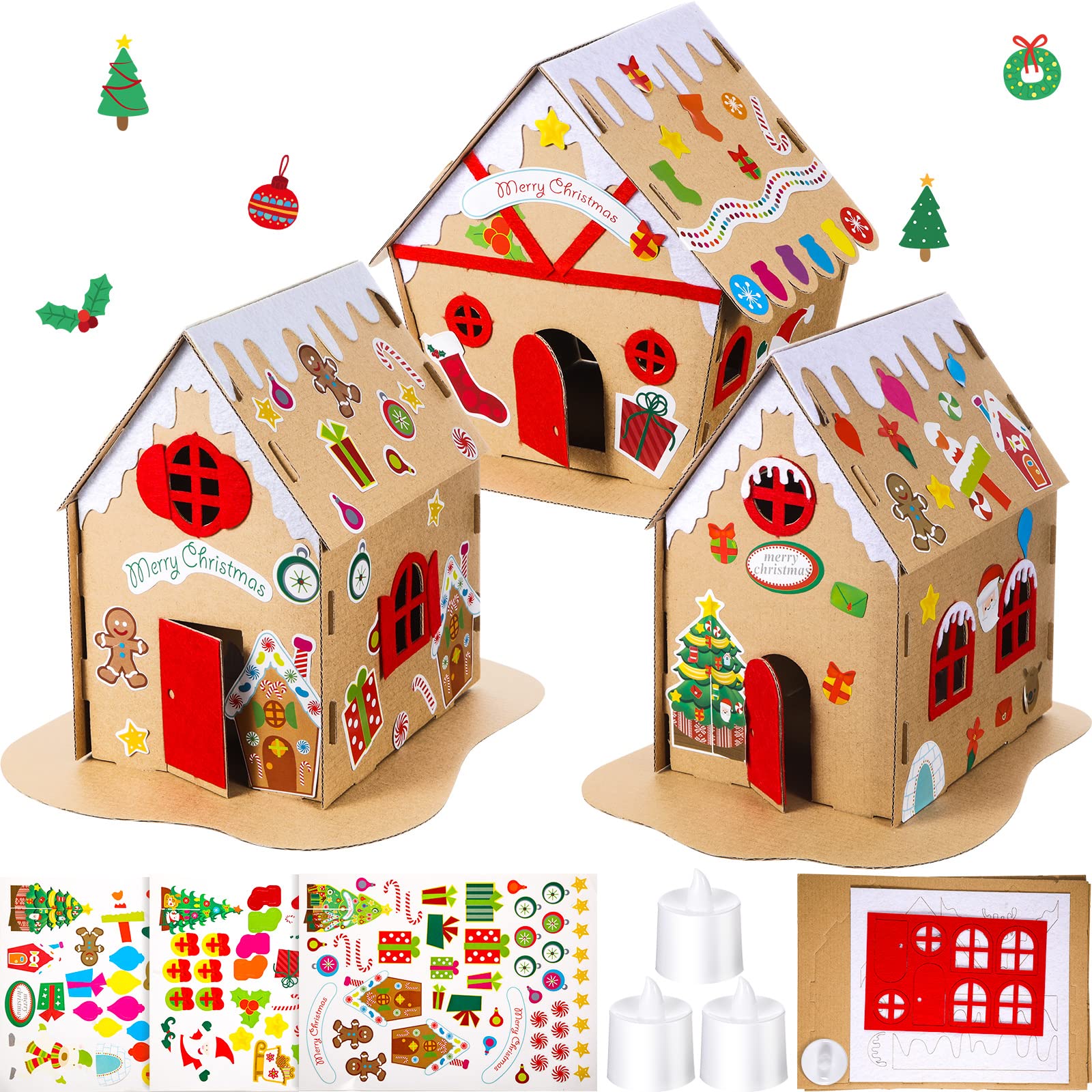 9 Sets Christmas Gingerbread House Kit for Kids - DIY Holiday Craft with Cardboard House & Decorations | Perfect for Christmas Party Activities, Family Bonding & Classroom Projects