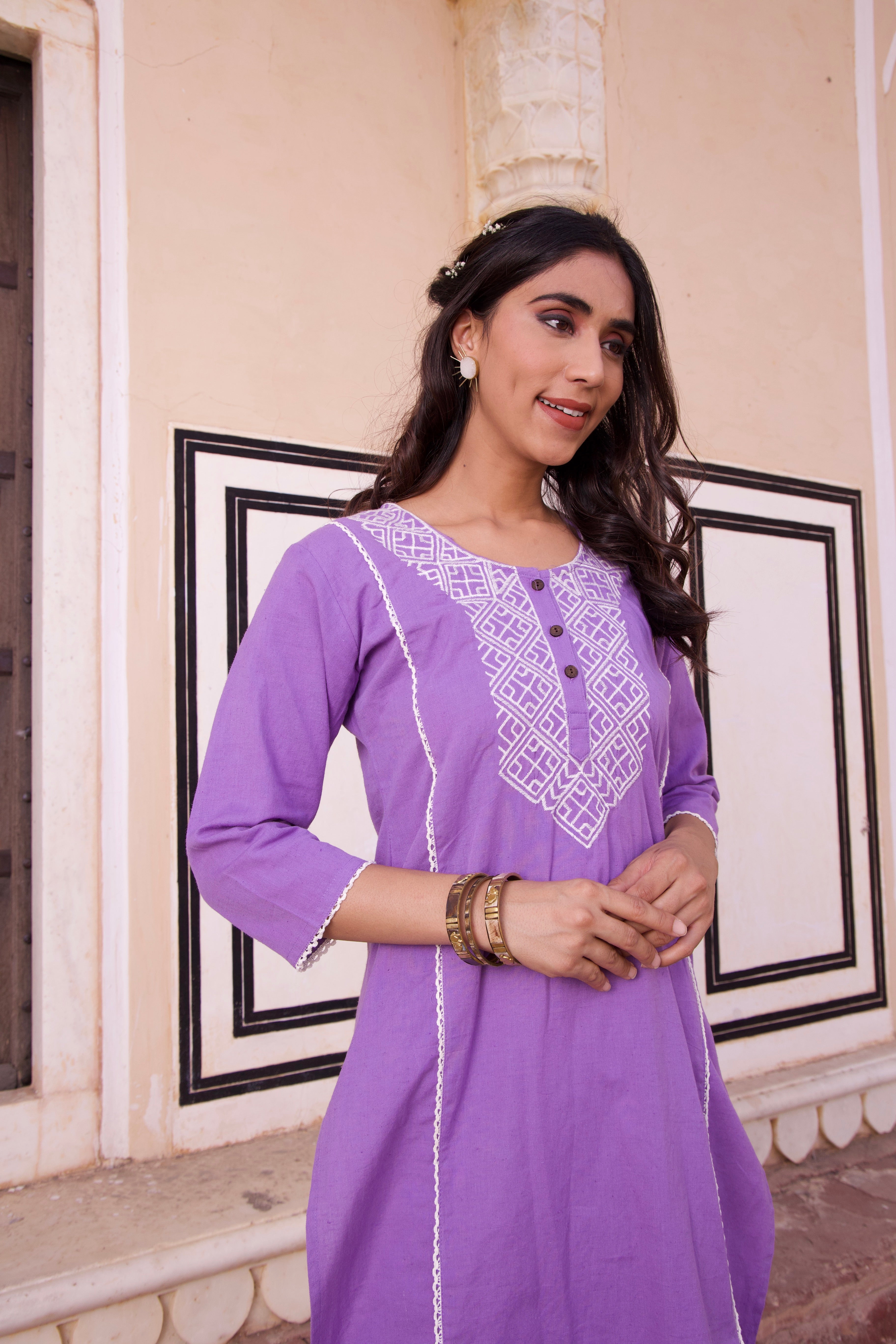 Elegant Purple Embroidered Kurta Set for Women - Traditional Indian Ethnic Wear for Festivals & Weddings