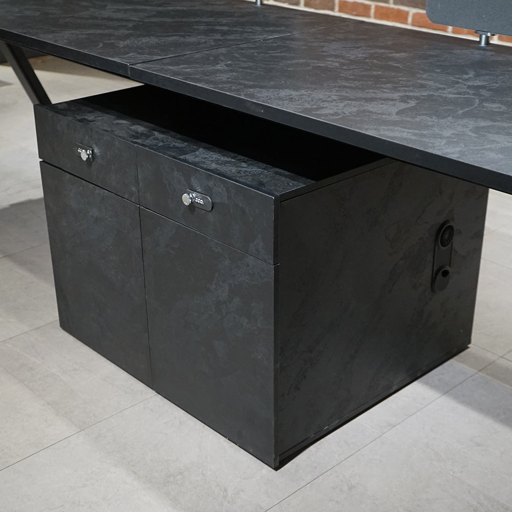 DOLAN 2-Seater Workstation Desk 2.8m Black Concrete - Modern Office Furniture for Home & Workspace, Perfect for Shared Desks in Small Offices or Study Rooms