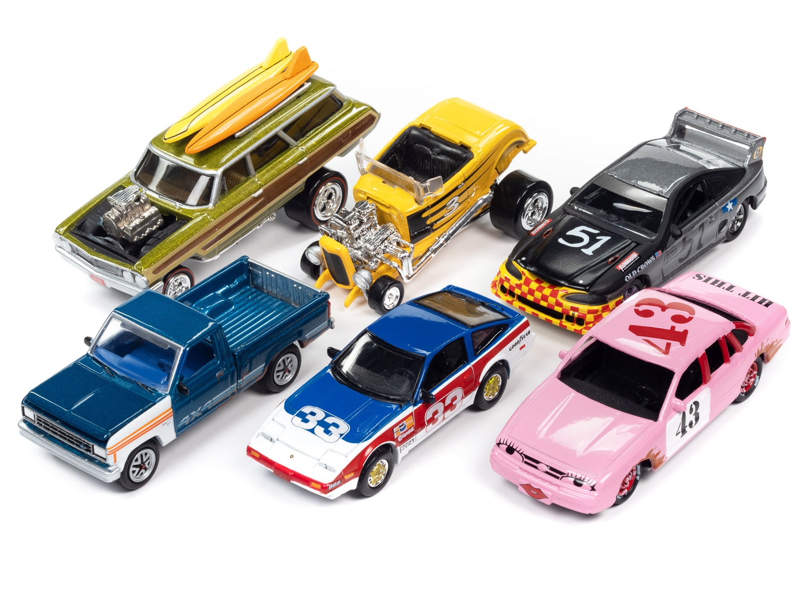 Johnny Lightning 1/64 Scale Diecast Model Cars - Street Freaks 2023 Set A (6-Piece Collection) - Perfect for Collectors, Display, and Racing Enthusiasts