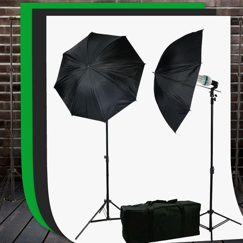 Professional ePhoto Video Studio Lighting Kit with 3-Piece 10'x10' Chromakey Green Screen, Black & White Backdrops - Includes Support Stands & Carrying Case (HKZ03) | Perfect for YouTube Videos, Live Streaming, Photography & Content Creation