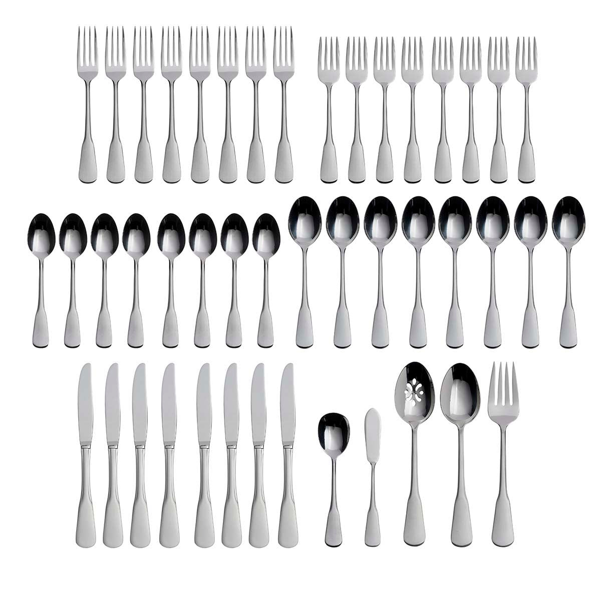 Colonial Boston 45-Piece Stainless Steel Flatware Set - Elegant Silverware for 8 Place Settings, Perfect for Dinner Parties, Weddings & Holiday Gatherings