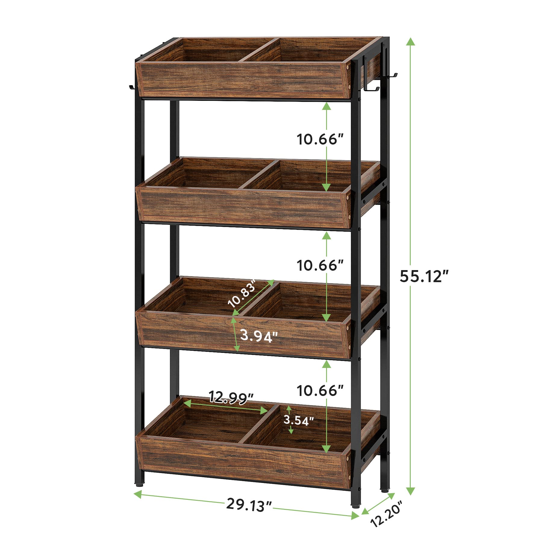 Tribesigns 4-Tier Wooden Storage Shelf - Kitchen Fruit & Vegetable Basket Stand, Pantry Organizer for Snacks, Office & Store Utility Rack - Space-Saving Brown & Black Shelving Unit | Perfect for Kitchen Organization, Pantry Storage, Retail Display & Home Decor