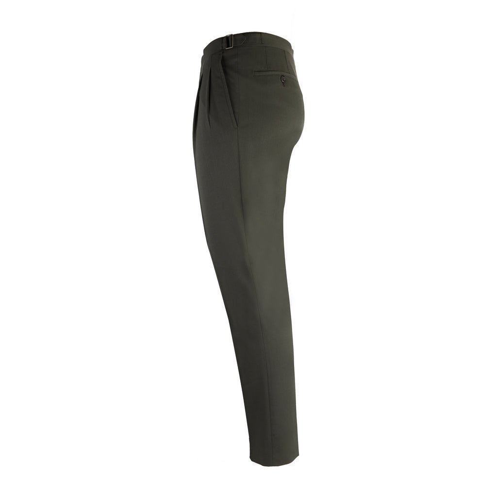 CORNELIANI Men's Pleat Side Adjustable Trousers in Khaki Green - Premium Dress Pants for Business, Office & Formal Occasions