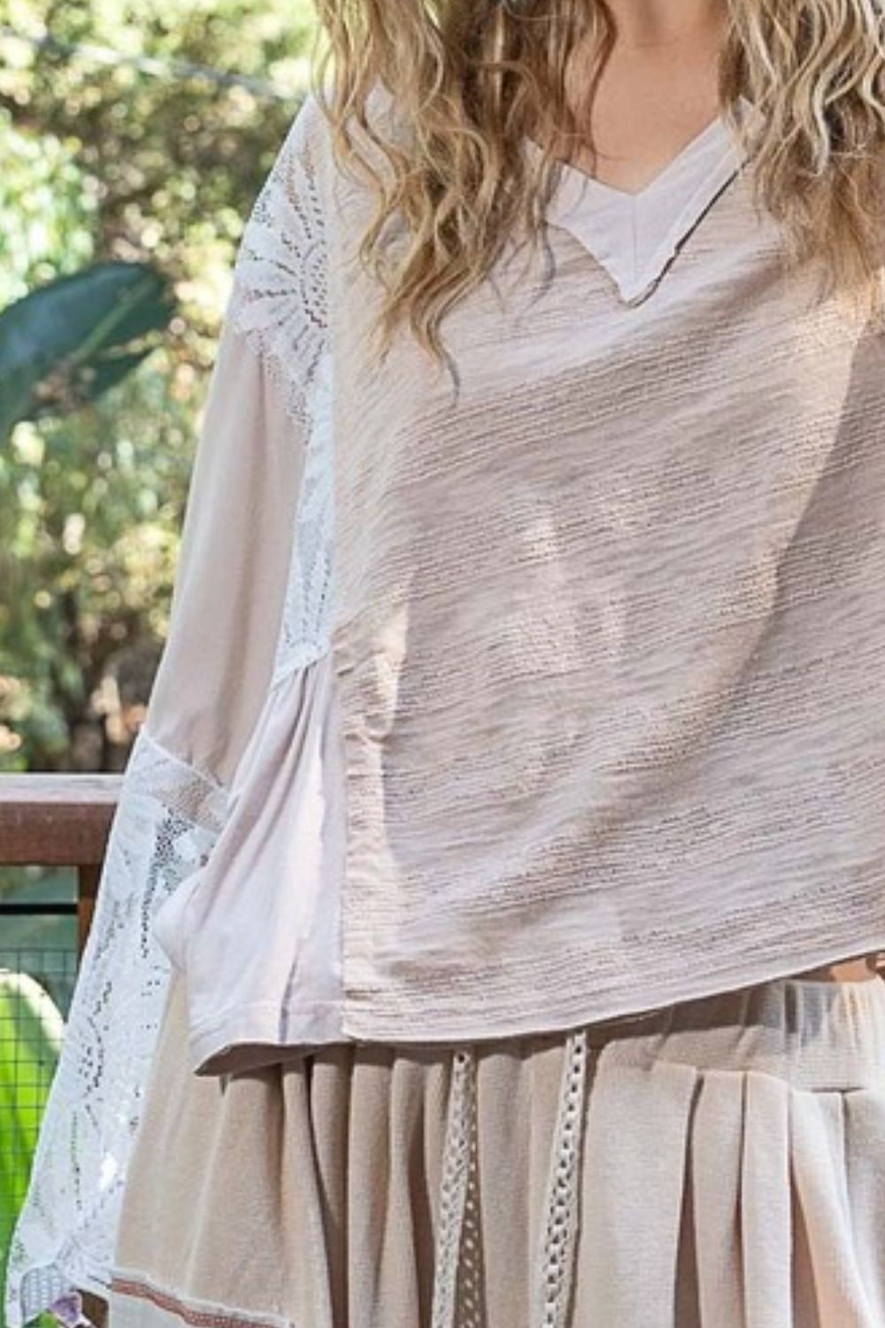 Elegant POL Lace Detail V Neck Flare Sleeve Blouse for Women - Perfect for Office Wear, Date Night & Special Occasions