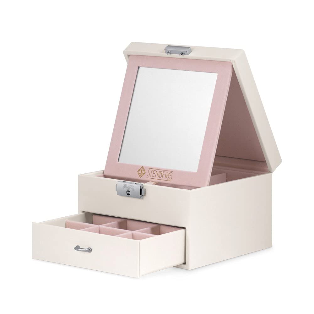 Maverton Beige Jewelry Storage Box for Women - Stylish Jewelry Organizer Case with Overprint - Perfect Gift for Birthday, Daughter & Teens - Elegant Jewelry Box for Necklaces, Rings & Earrings - Ideal for Home, Travel & Daily Use