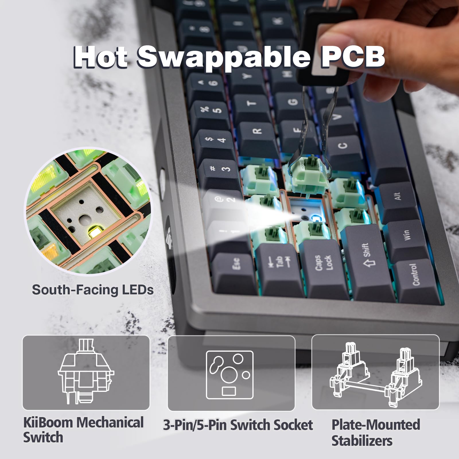 KiiBoom Loop 65 65% Compact Mechanical Keyboard - Full Aluminum Body, QMK/VIA Programmable, Wireless BT5.0/2.4GHz/USB-C, Gasket Mount, FR4 Plate, RGB Backlit for Gaming & Typing - Compatible with Windows/Mac (Grey Black) - Perfect for Esports, Office Work & Content Creation