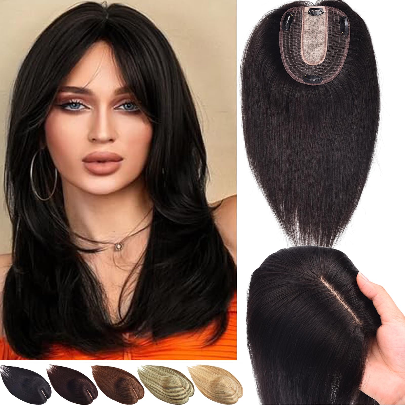 Premium Real Human Hair Toppers for Women - Silk Base Remy Hair Wiglets for Thinning Hair | Clip-In Hair Extensions No Bangs | Perfect for Daily Wear, Special Occasions & Hair Volume Enhancement