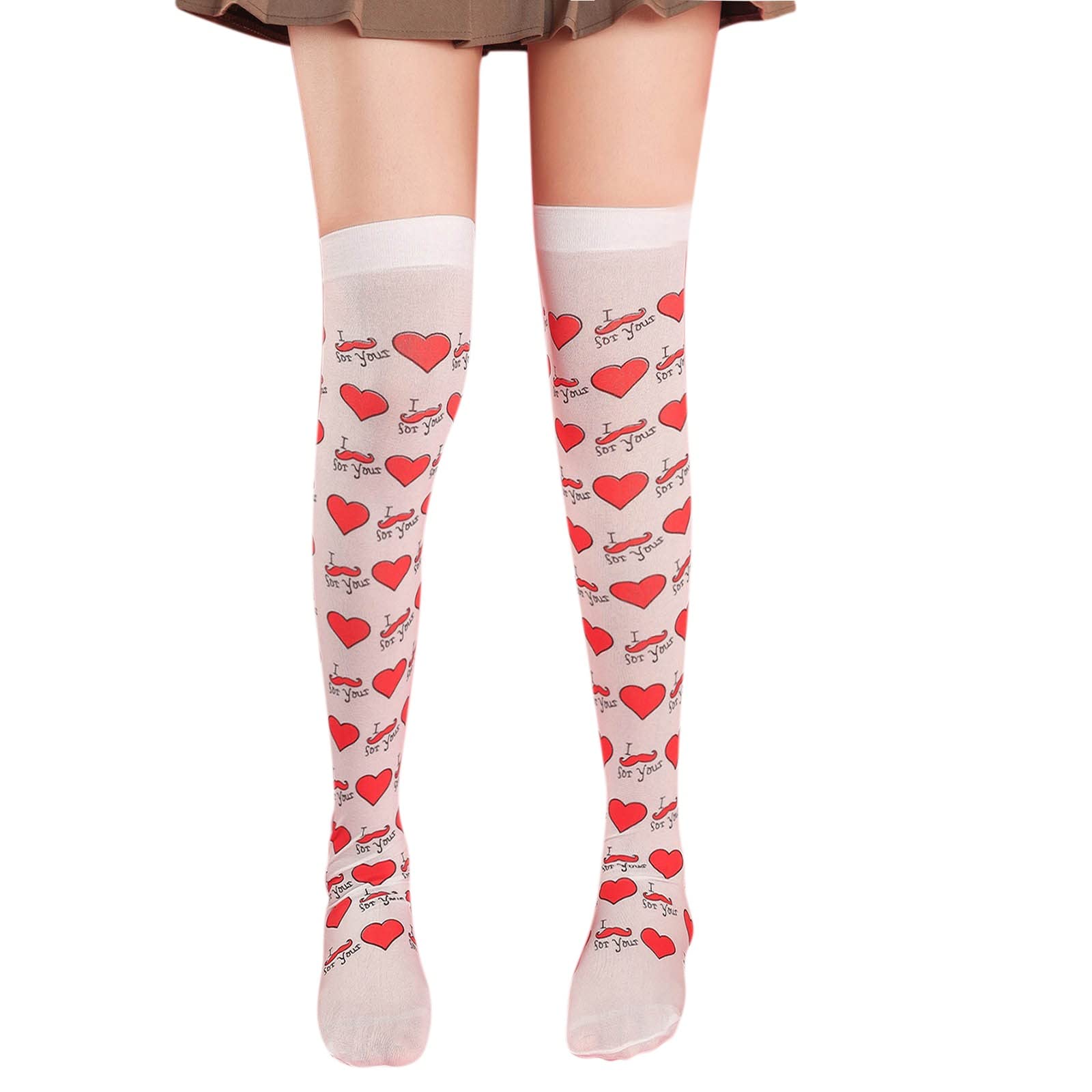 Valentine's Heart Print Socks for Women - Party & Love Costume Accessories