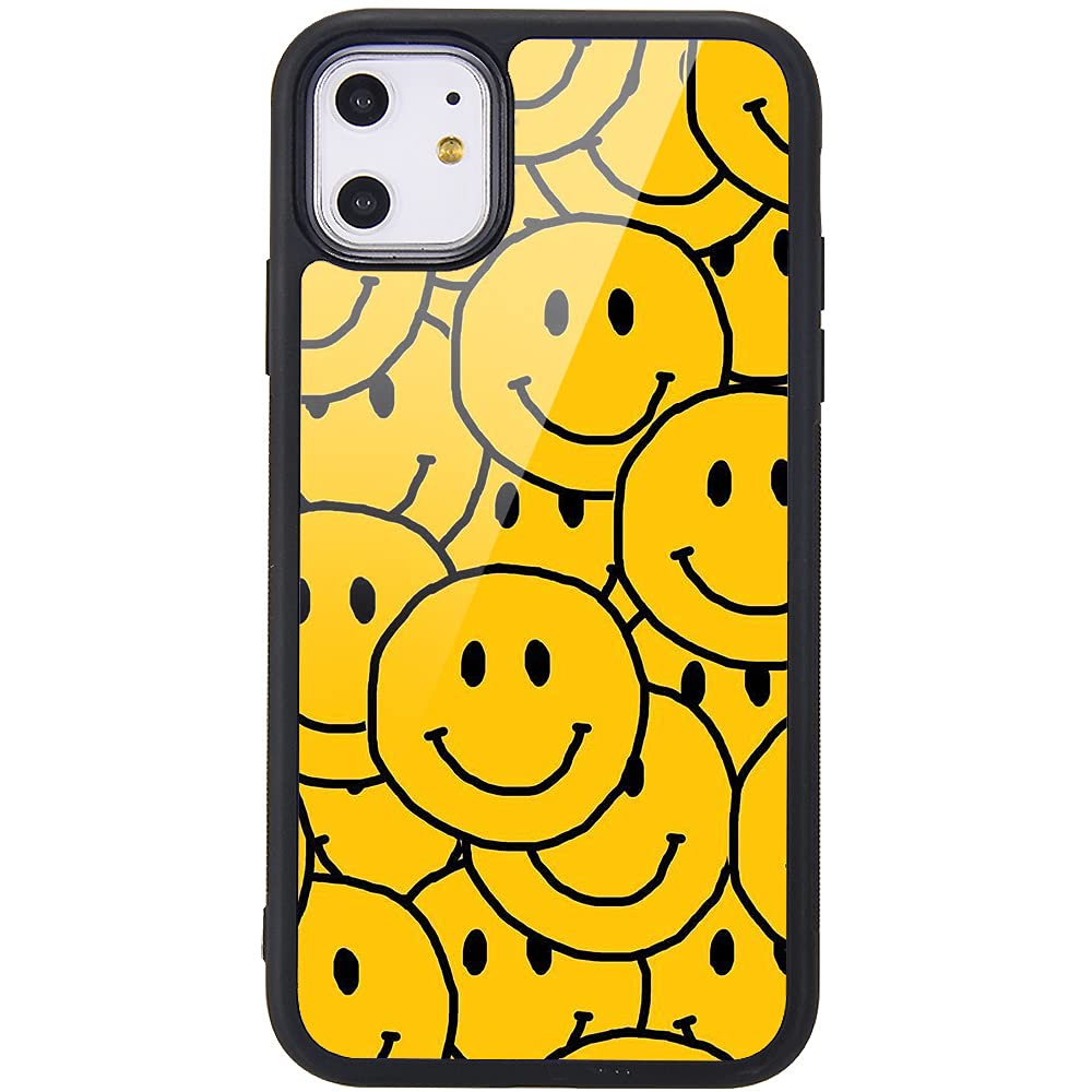 MAYCARI iPhone 12 Mini Case - Yellow Smile Funny Pattern Design, Hard Back with Soft TPU Bumper Protective Phone Cover for Women & Girls | Perfect for Everyday Use, Work, School & Travel