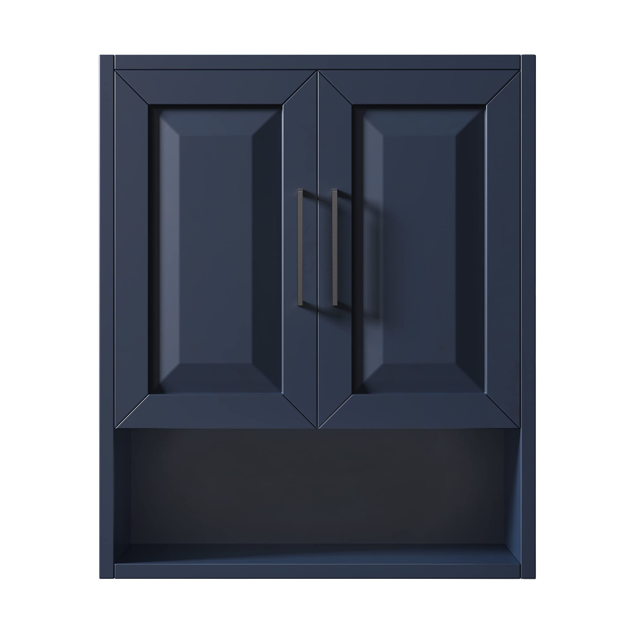 Wyndham Collection Daria Over-The-Toilet Wall-Mounted Bathroom Storage Cabinet - Dark Blue with Matte Black Trim | Space-Saving Organizer for Towels, Toiletries & Bath Essentials