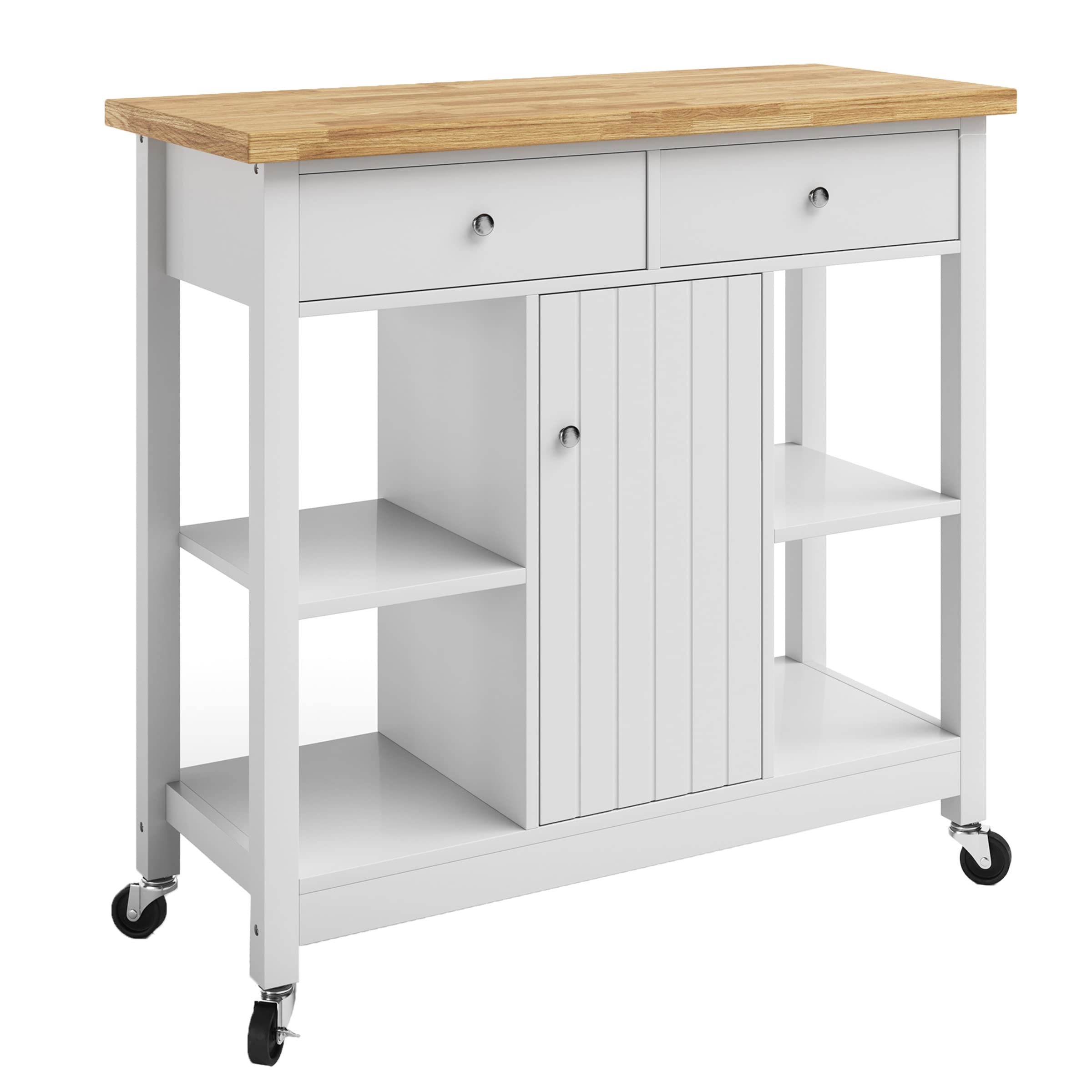 Premium White Kitchen Island with Drawers & Locking Wheels - Mobile Rolling Cart for Coffee Bar, Microwave Stand, Pantry Storage - Perfect for Small Kitchens, Apartments & Entertaining Guests