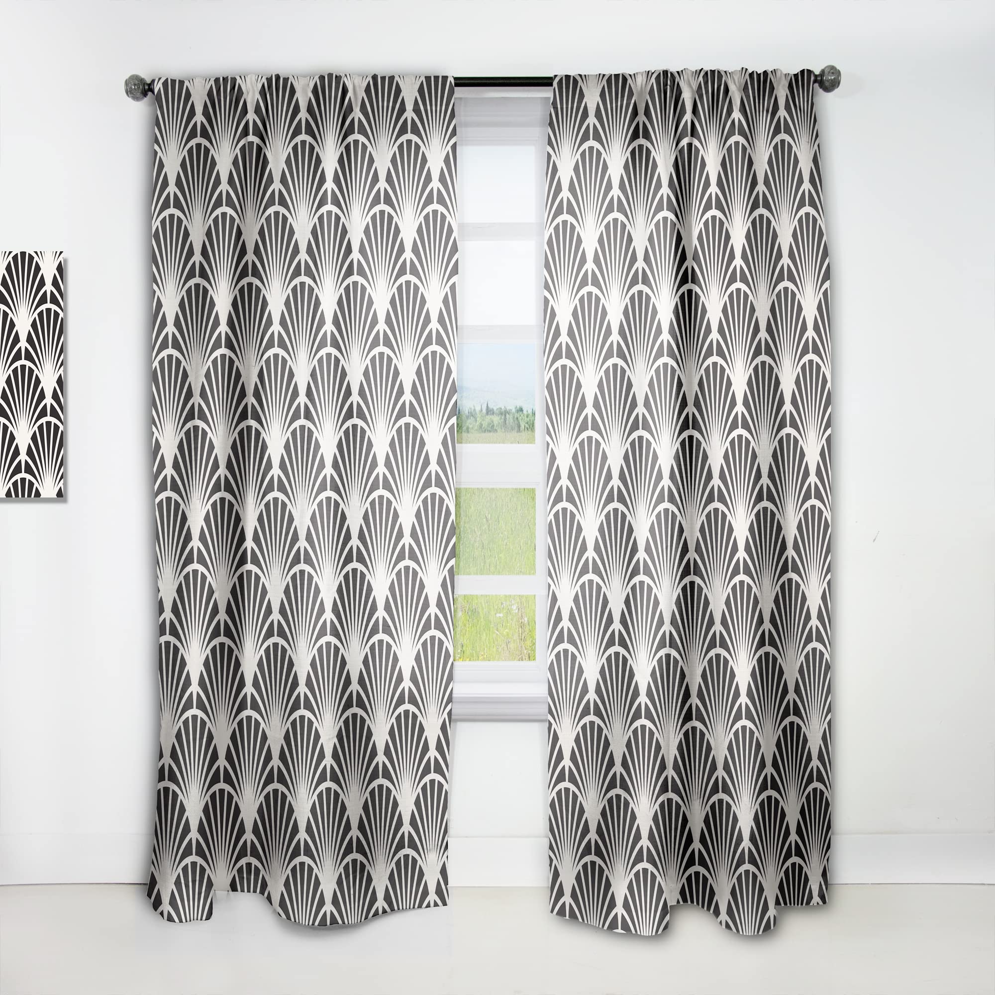 DesignQ Retro Art Deco Wave Print Thermal Insulated Curtains - Single Panel 52x90 Inches - Elegant Window Treatments for Bedroom & Living Room | Perfect for Home Decor & Light Blocking