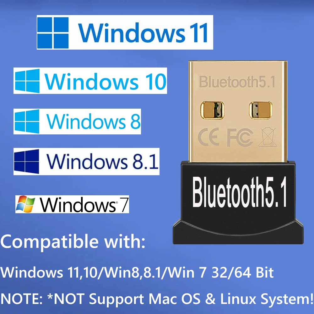 Warmstor Bluetooth 5.1 USB Adapter for PC - Wireless Dongle Receiver Compatible with Windows 11/10/8.1/8/7 - Connect Bluetooth Headsets, Speakers, Keyboard, Mouse, Printer to Desktop & Laptop - Perfect for Home Office, Gaming, and Remote Work