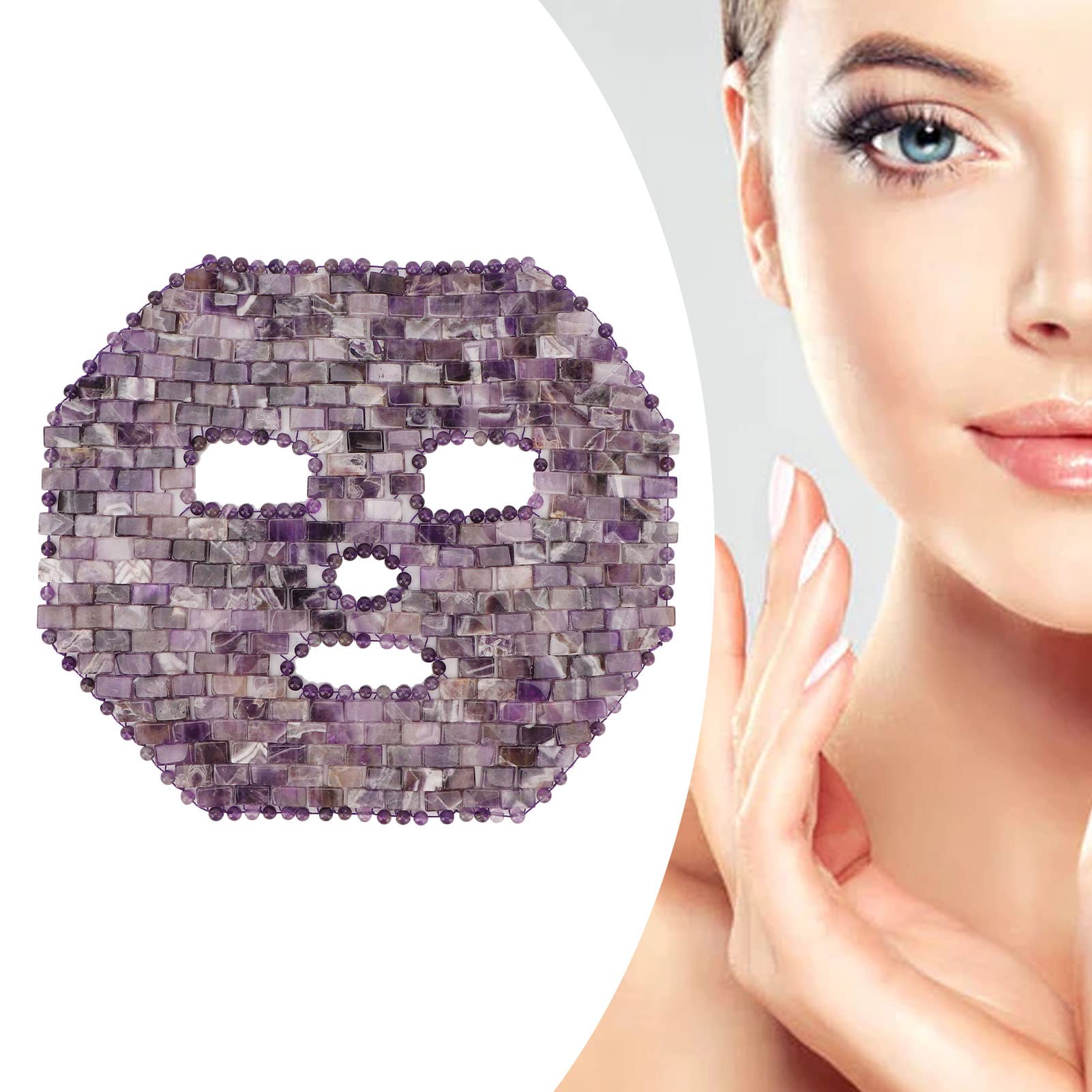 Amethyst Jade Facial Mask - Natural Stone Face Massager for Spa, Sleep & Dark Circle Relief | Relaxing Skincare & Beauty Treatment for Home & Travel