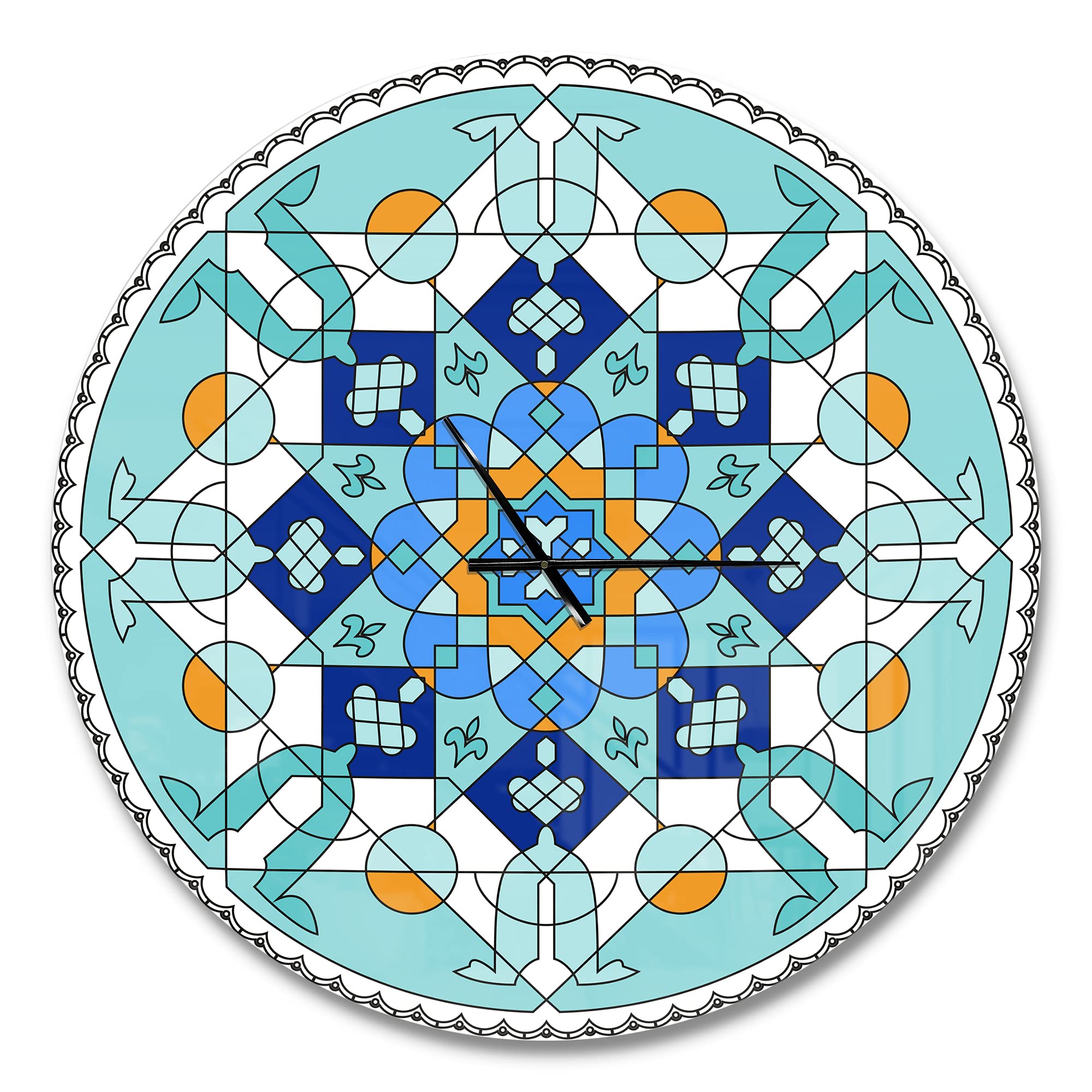 DesignQ 'Gorgeous Blue Moroccan Tile' Modern Wall Clock - Stylish Home Decor for Bedroom, Bathroom, Office & Living Room | Perfect for Boho, Farmhouse & Mediterranean Interior Design