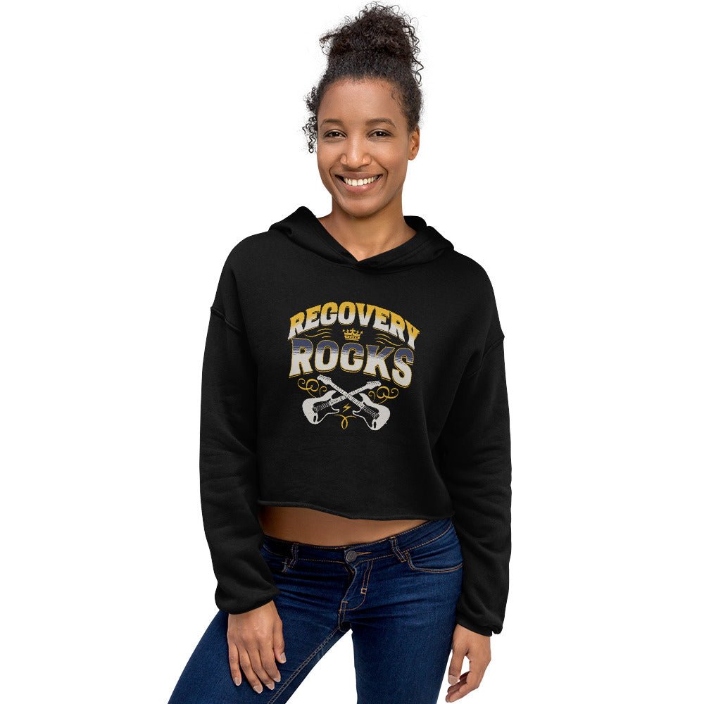 Recovery Rocks Premium Crop Hoodie - Women's Workout & Gym Hooded Sweatshirt for Yoga, Running & Post-Workout Recovery
