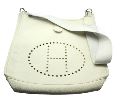 Authentic Hermes Evelyne GM Handbag in Parchment White Clemence Leather - Perfect for Work, Travel & Everyday Luxury