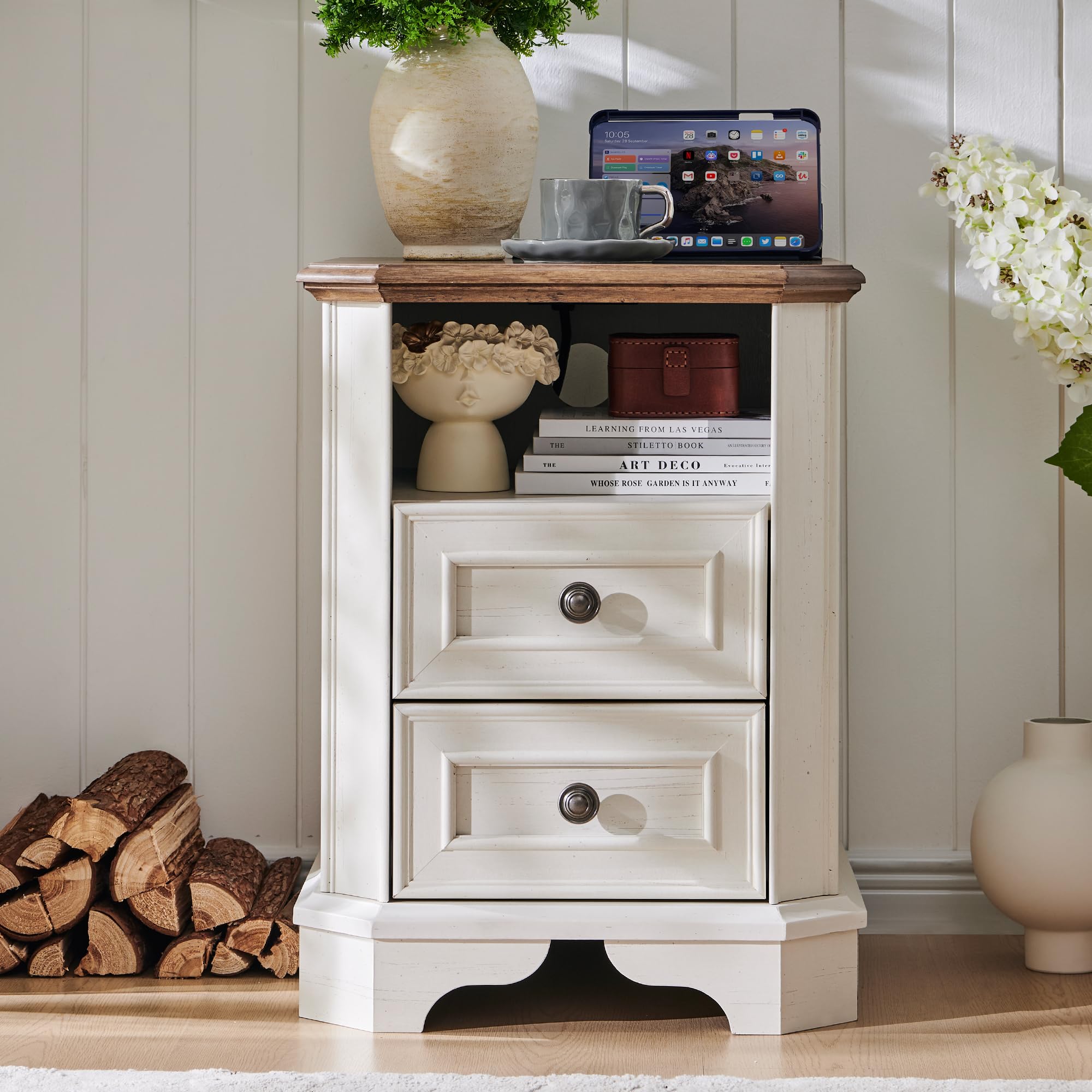 Farmhouse Nightstand with USB Charging Station - 18