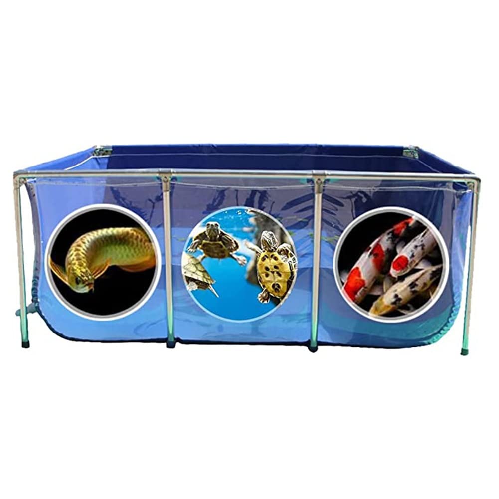 Foldable Above Ground Swimming Pool - Square Dog Pool & Fish Pond with Stainless Steel Frame, PVC Canvas for Turtles, Koi & Goldfish - 120x80x60cm Blue Display Tank for Backyard, Pet Play & Aquaculture