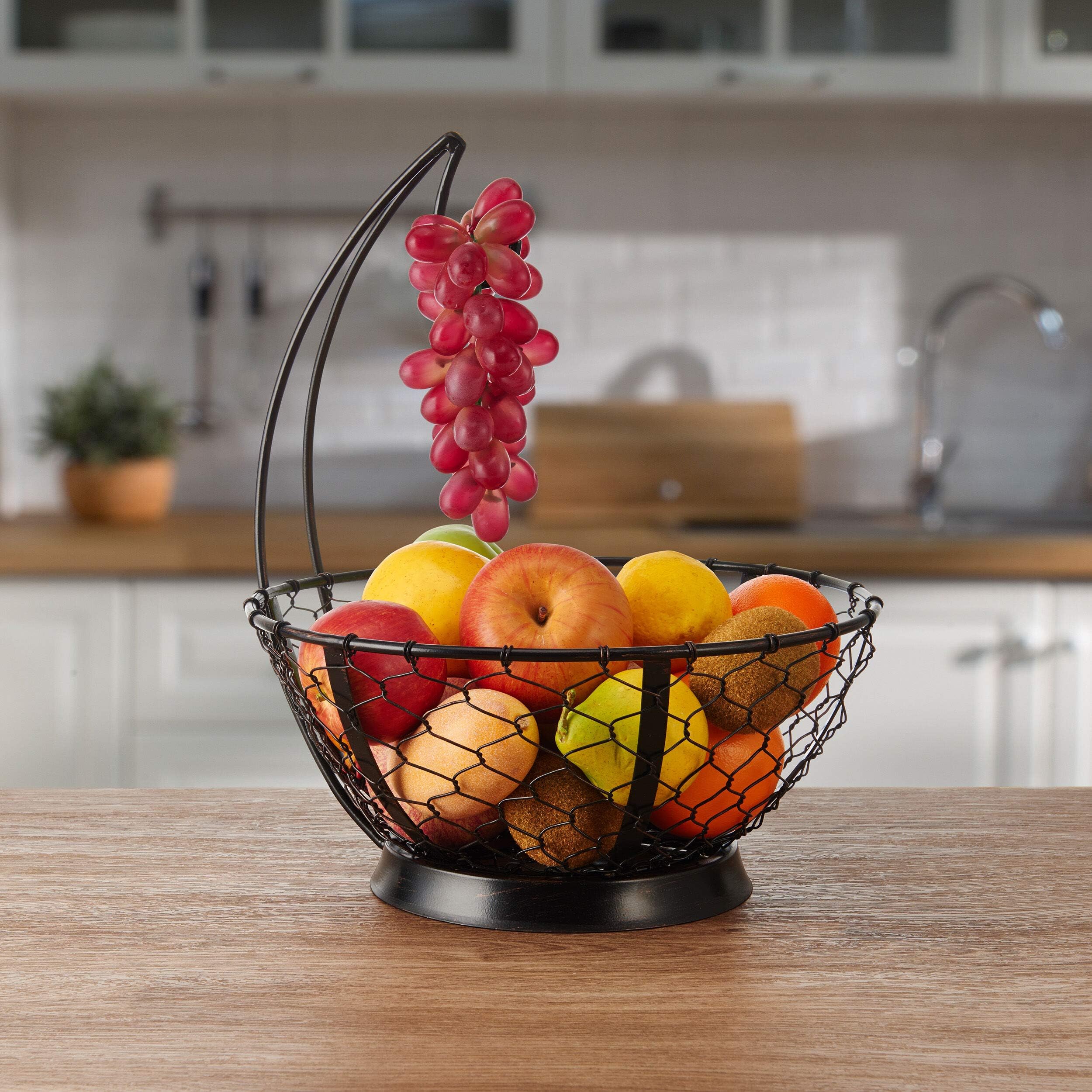 Premium Mikasa Gourmet Basics Black Wire Fruit Basket with Banana Hook - 14.75