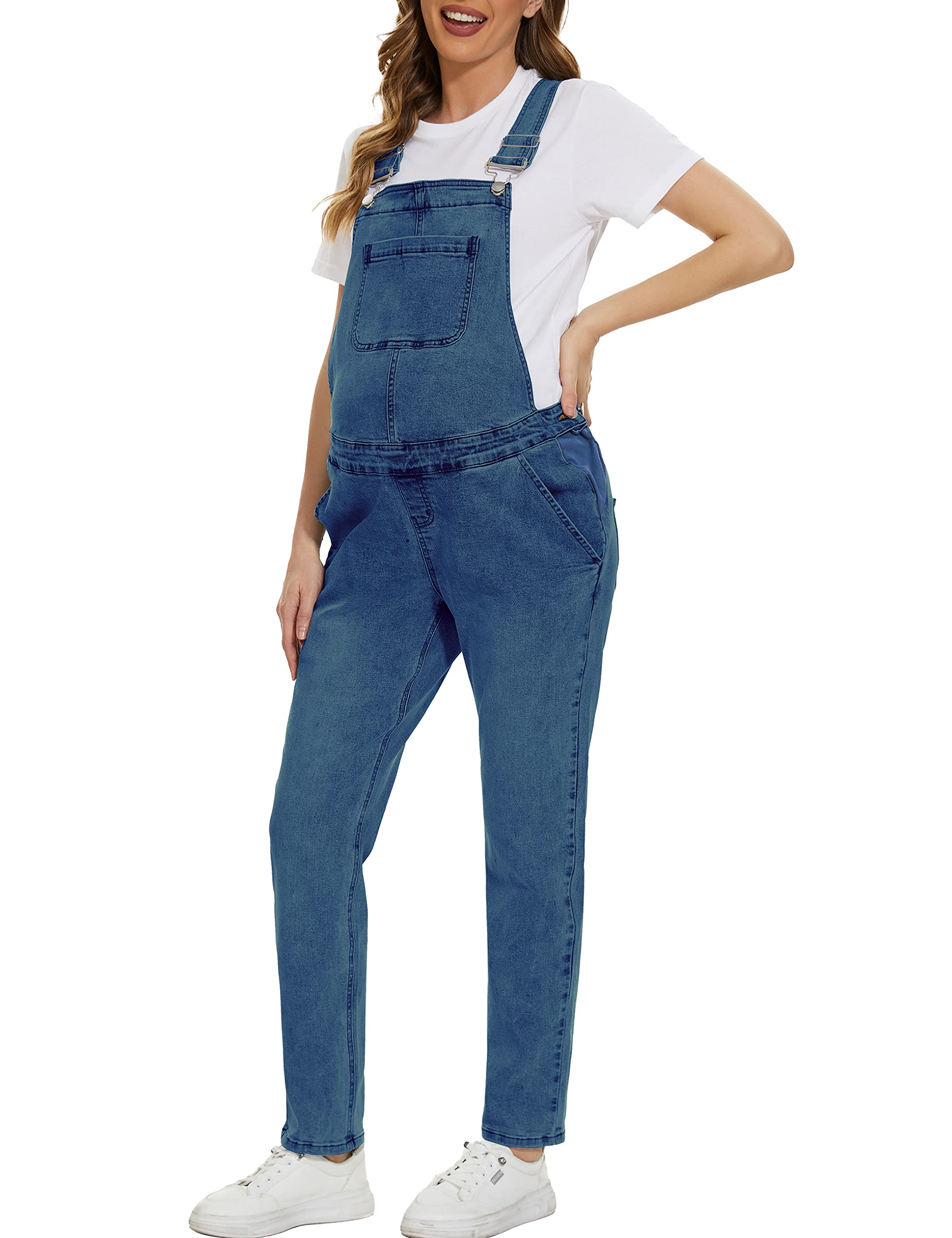Yuangbang Women's Maternity Denim Overalls - Stretchy Comfortable Pregnancy Jumpsuit with Adjustable Straps for Expecting Moms | Perfect for Casual Wear, Baby Showers & Maternity Photos