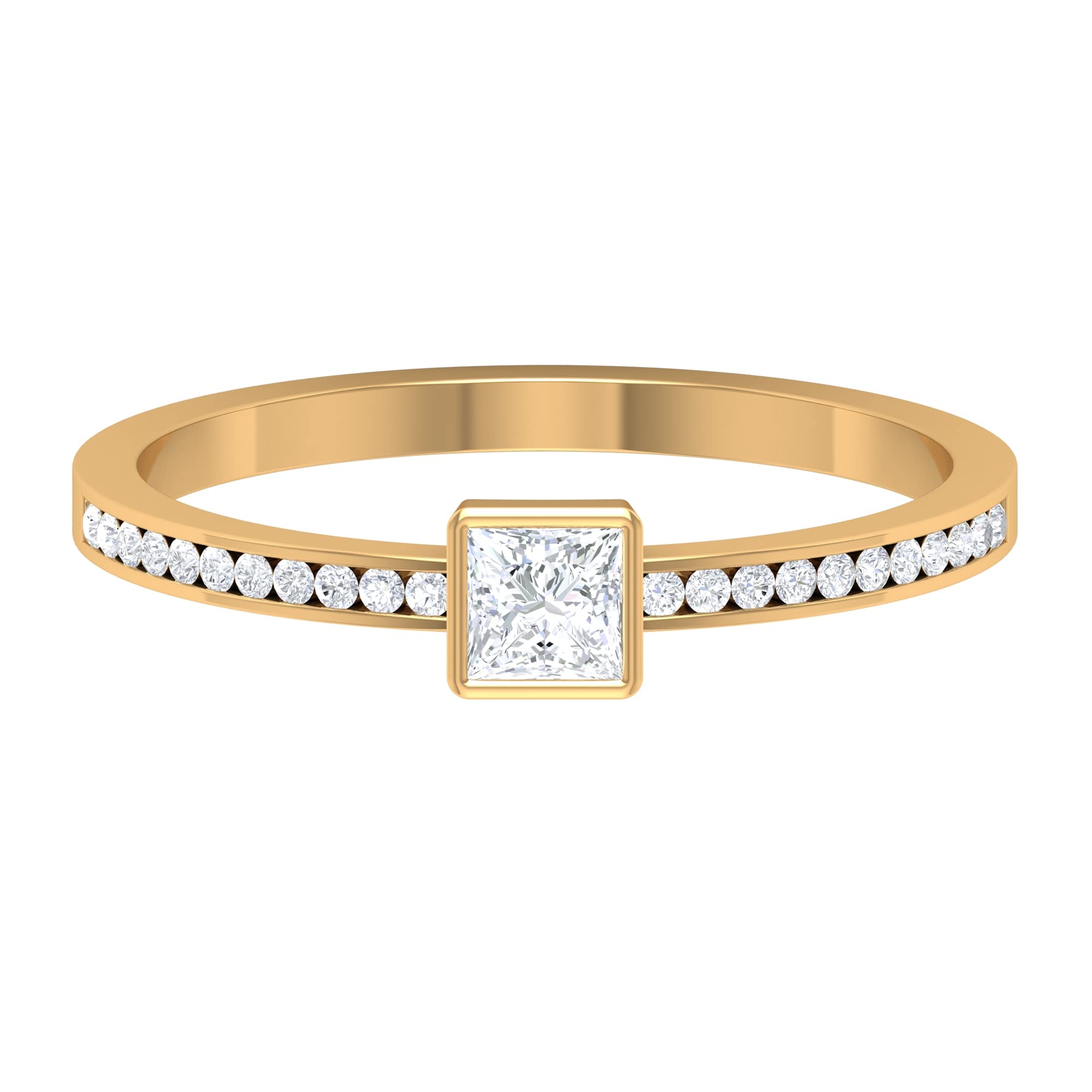 1/2 CT Princess Cut Natural Diamond Solitaire Ring with Side Stones, 14K Solid Gold Minimalist Ring - April Birthstone Jewelry for Engagement, Wedding & Anniversary Gifts