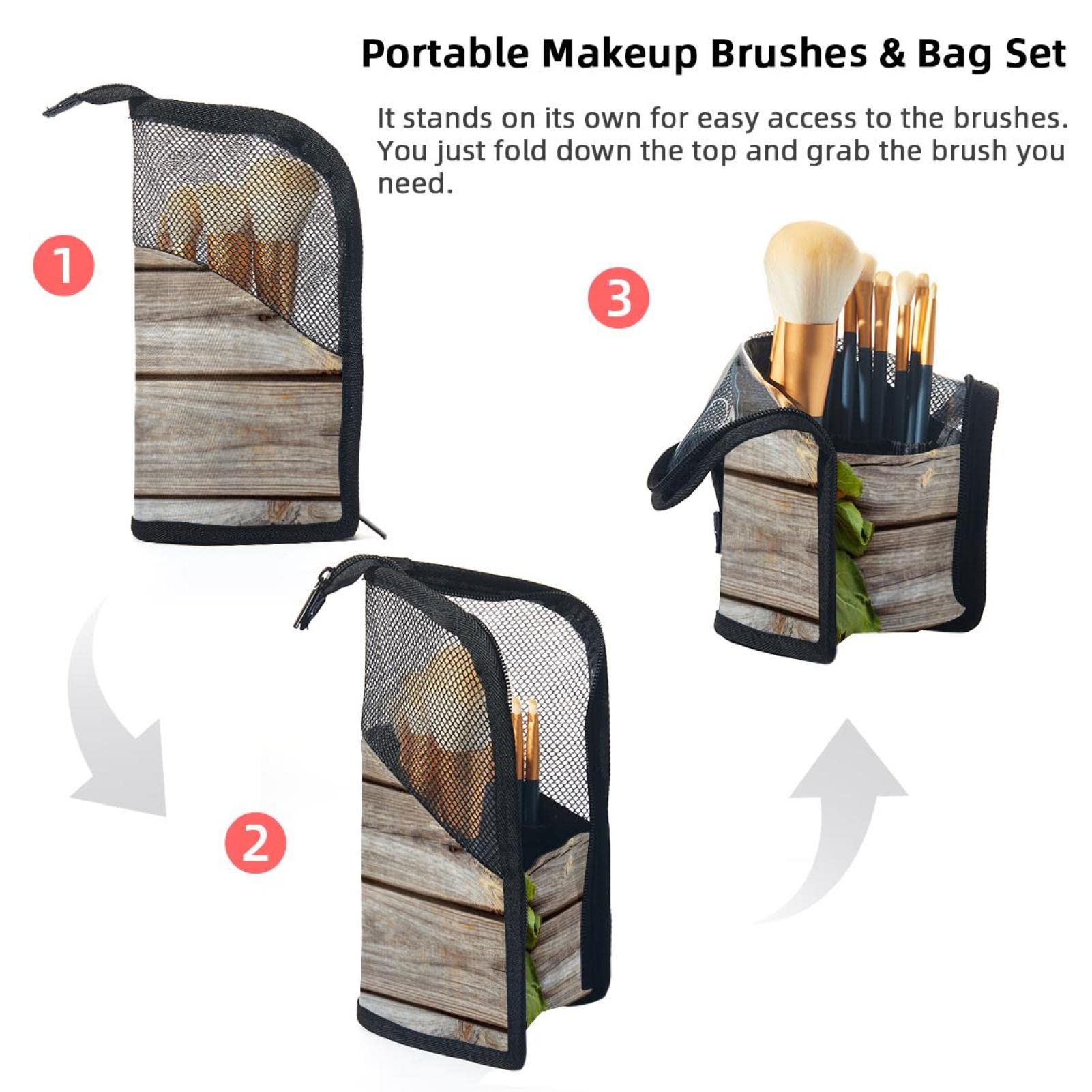 12-Piece Makeup Brush Organizer Bag with Floral Design - Portable Cosmetic Brush Holder Case for Travel & Home Storage - Perfect for Makeup Artists & Beauty Enthusiasts