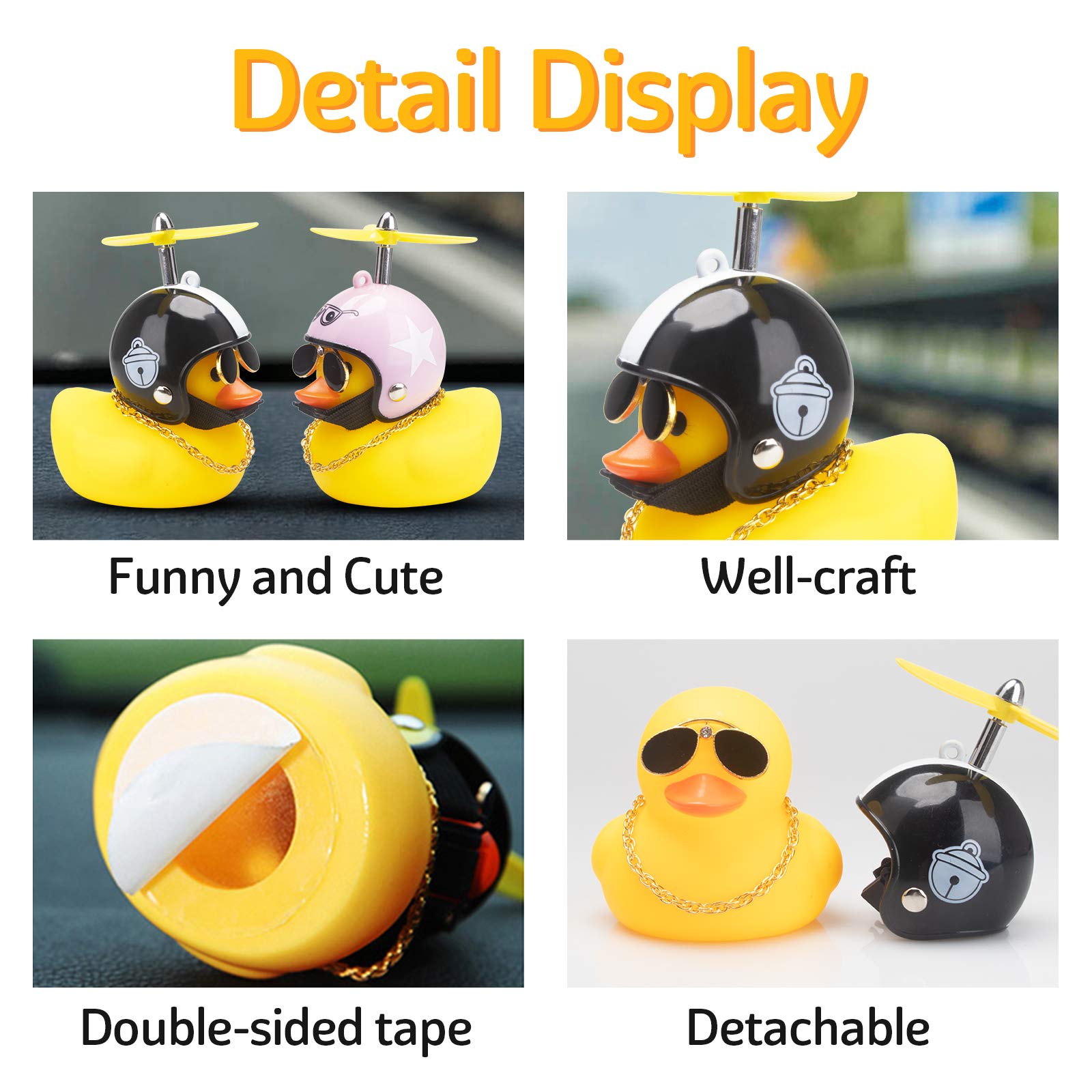 Wonuu Rubber Duck Toy Car Decor - Yellow Dashboard Duck with Cool Glasses & Helmet for Car Accessories