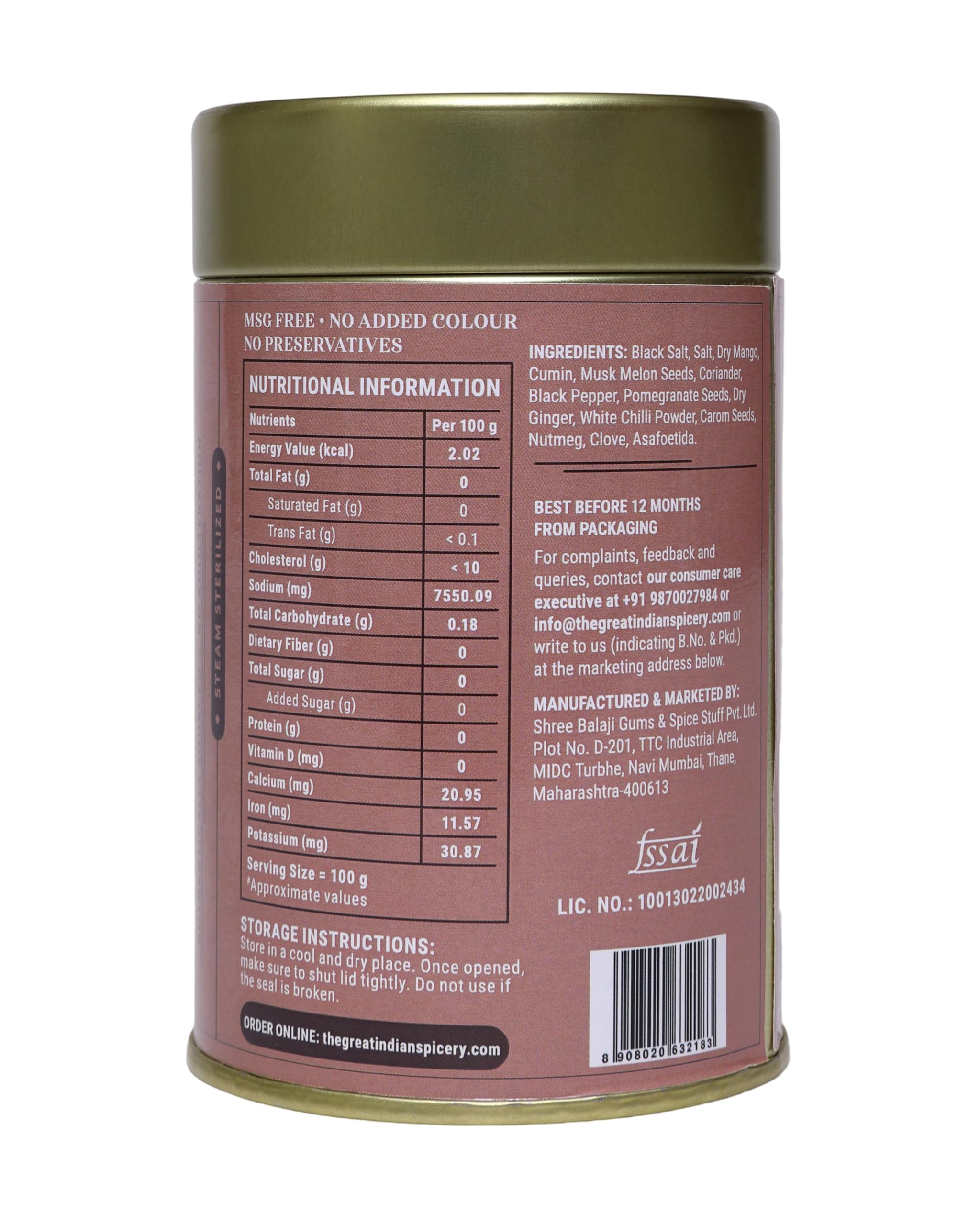 Premium Chaat Masala Spice Blend - 100g Tin | Authentic Indian Seasoning with 15 Natural Spices | Non-GMO, No Preservatives | Tangy, Sour & Salty Flavor for Snacks, Salads, Fruits & Street Food | Perfect for Chaat, Bhel Puri, Fruit Chaat & Indian Cooking