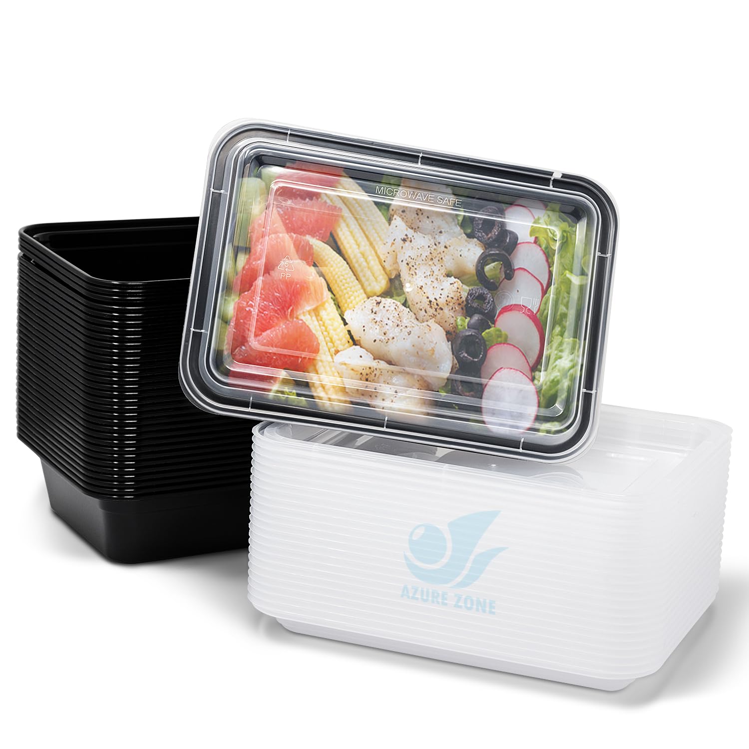 24-Pack Azure Zone 24 oz Rectangular Meal Prep Containers with Lids - BPA-Free Stackable Bento Box for Freezer, Microwave & Dishwasher | Reusable Food Storage for Office Lunch, Meal Prepping & Leftovers