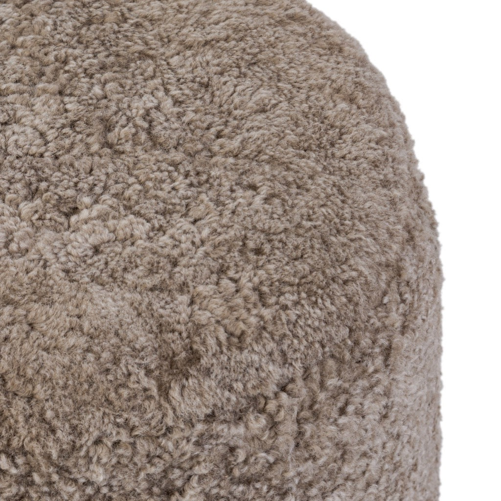 Bilbury Ottoman Taupe Shearling Footrest Stool - Soft Faux Fur Pouf for Living Room, Bedroom, and Nursery - Cozy Home Decor Accent