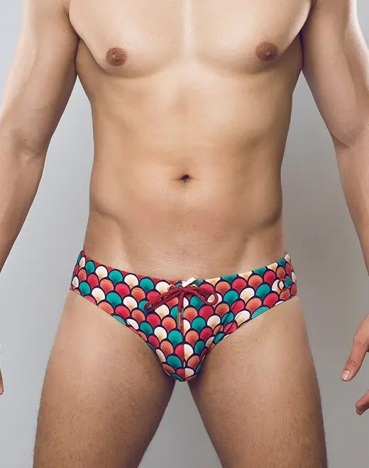 2Eros Retro Red Print Swim Brief V10 - Stylish Men's Swimwear for Beach, Pool & Summer Vacations | Comfortable & Fashionable Swim Trunks for Swimming, Surfing & Water Sports